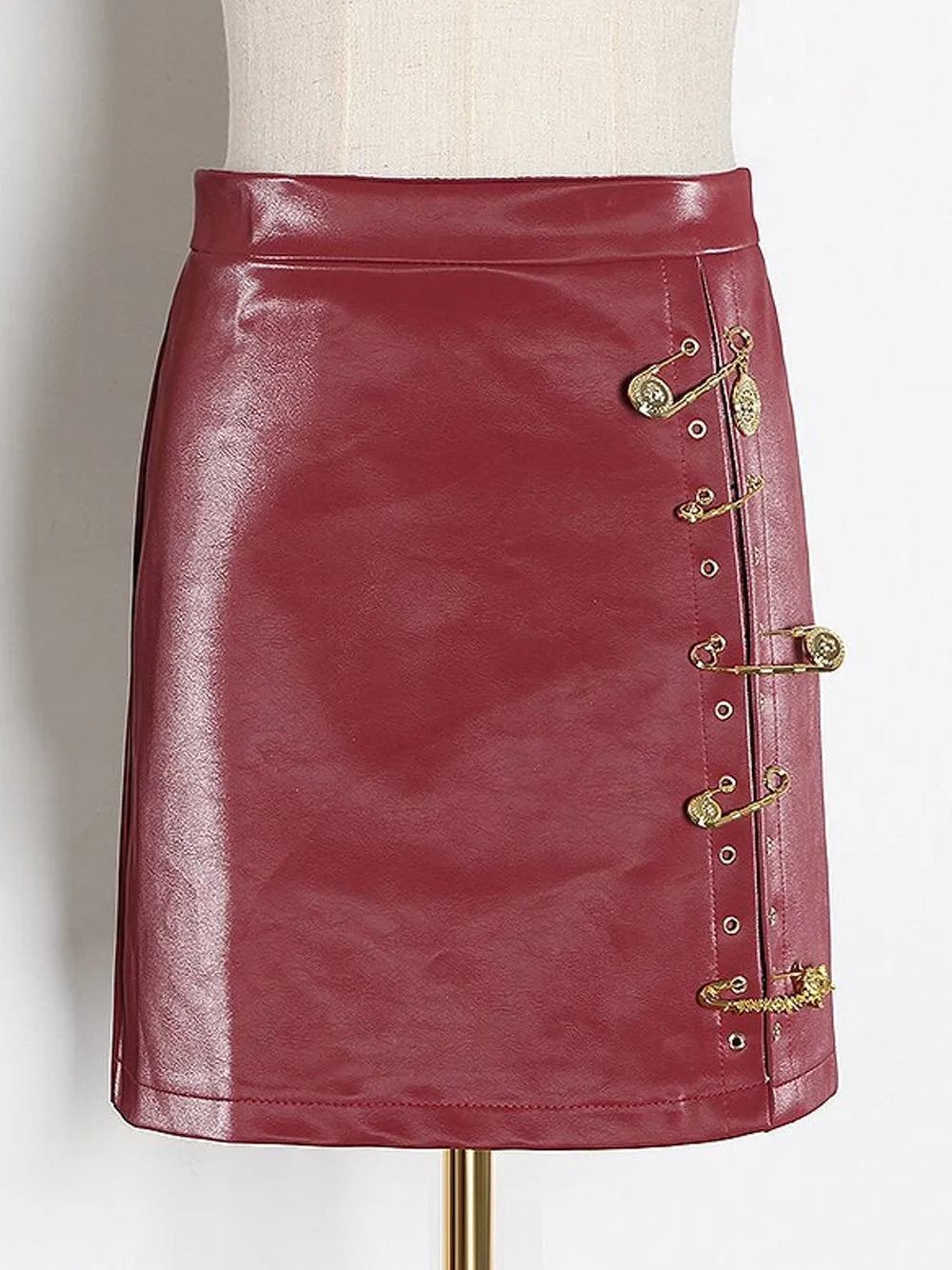 Asymmetrical Pins Leather Skirt