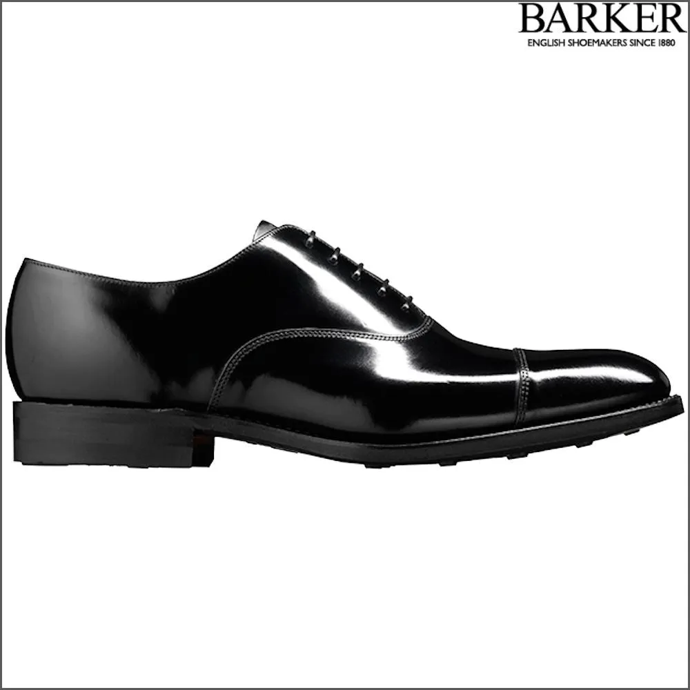 Barker Cheltenham Black Hi-Shine Oxford Toe Cap--