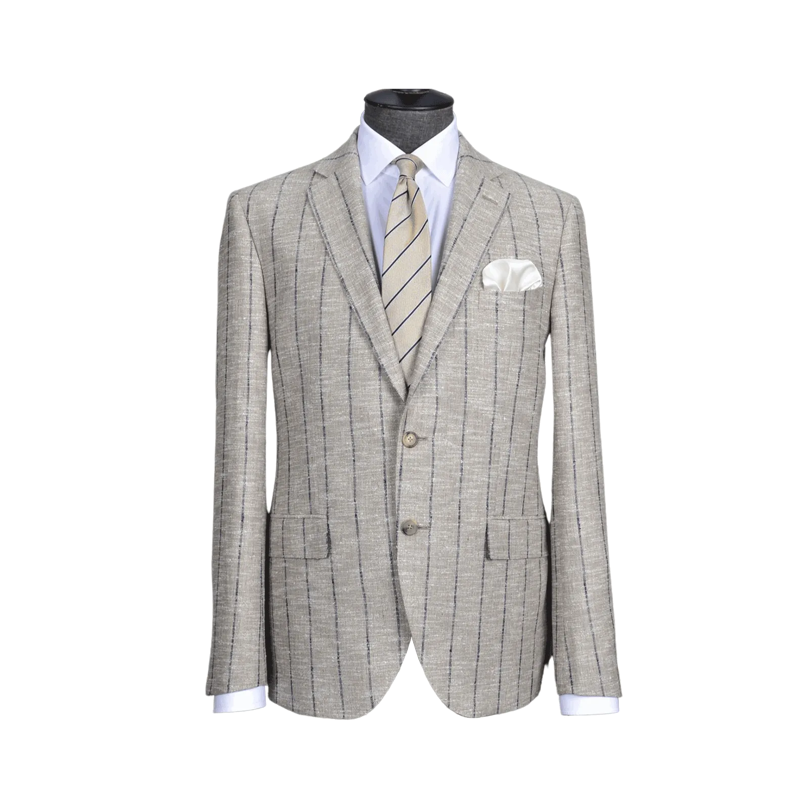 BEIGE AND BLACK CHALK PINSTRIPE