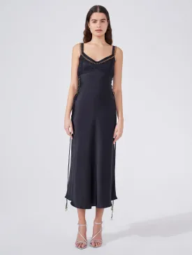 Black Lace Silk Midi Slip Dress