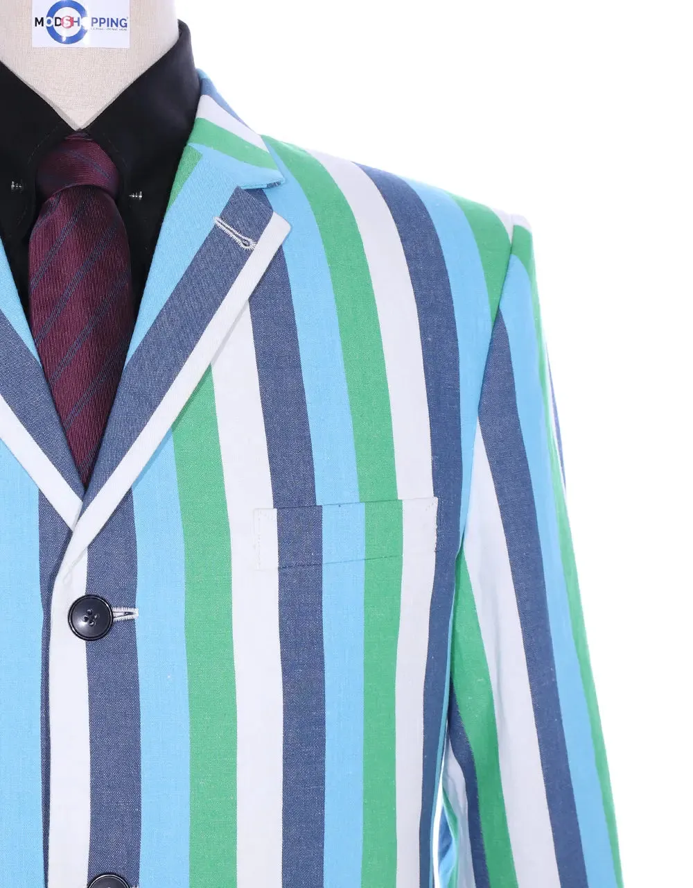 Boating Blazer | Sky Blue and Green Striped Blazer