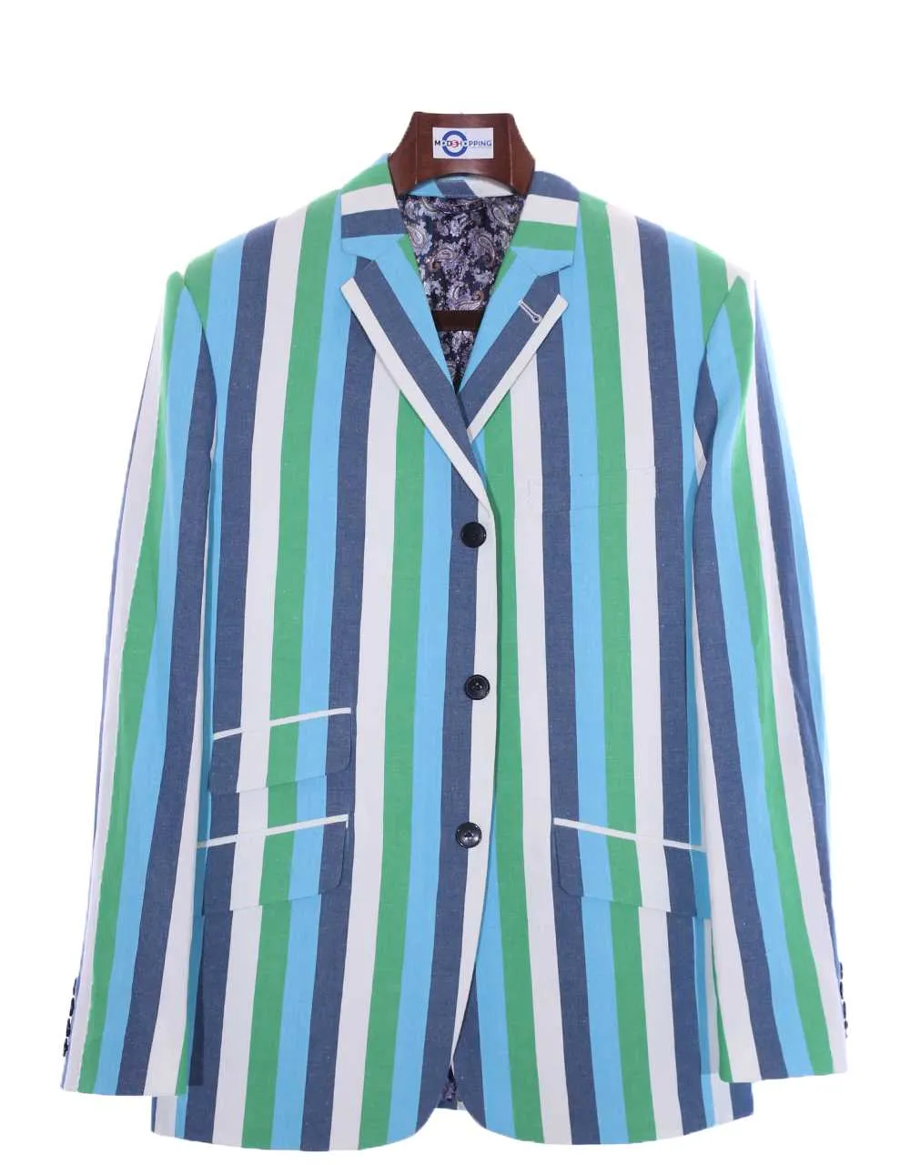 Boating Blazer | Sky Blue and Green Striped Blazer