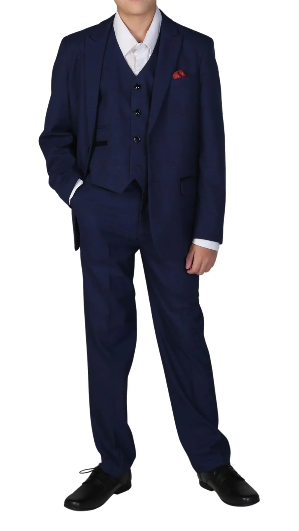 Boys Navy 3 Piece Check Suit