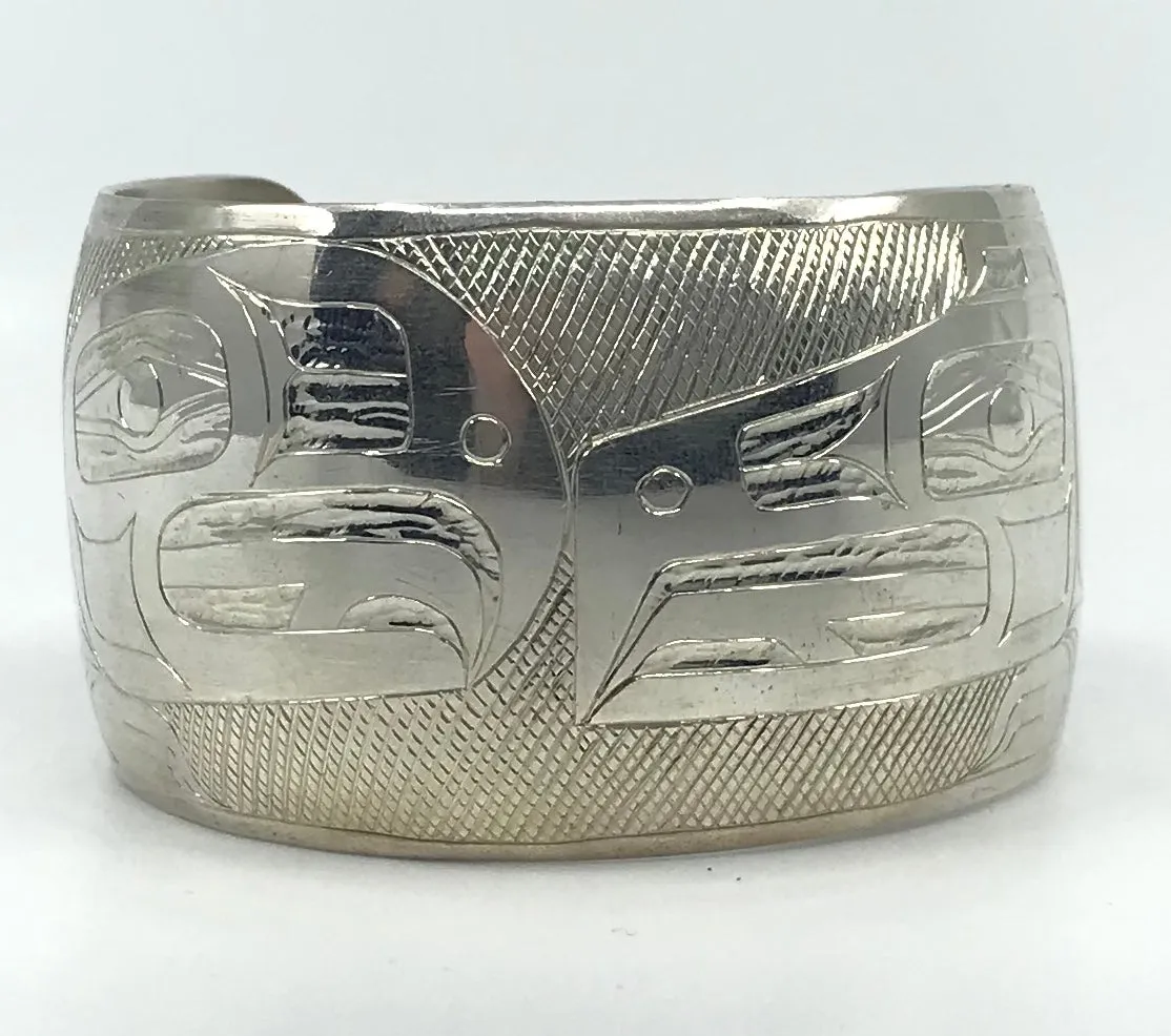 Bracelet- B. Chilton: SIlver, Lovebirds, 1.5"