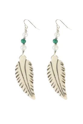 Breathe Deep Carved Bone Feather Earrings