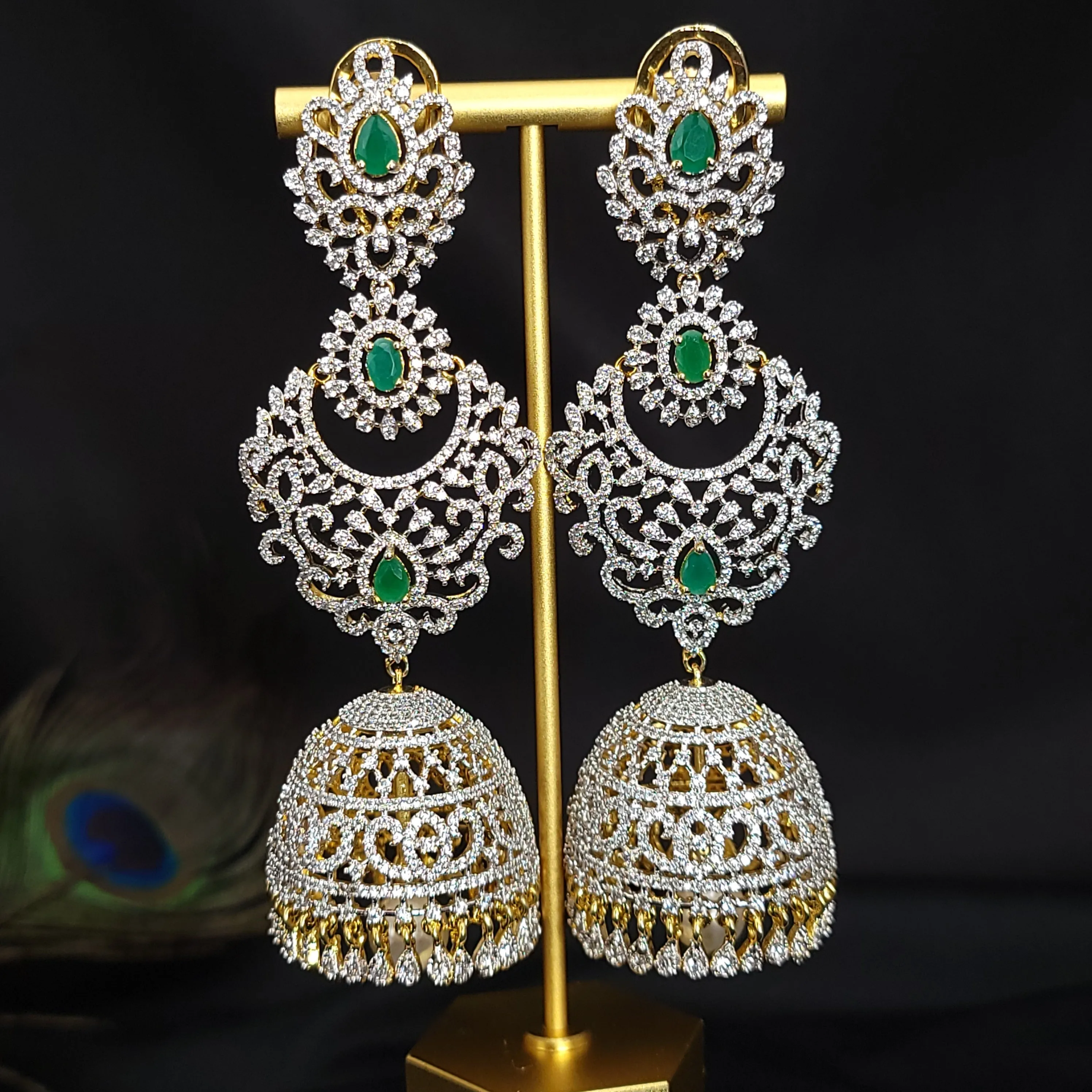 Bridal AD Zircon Diamond Alike Long Jhumka Earring