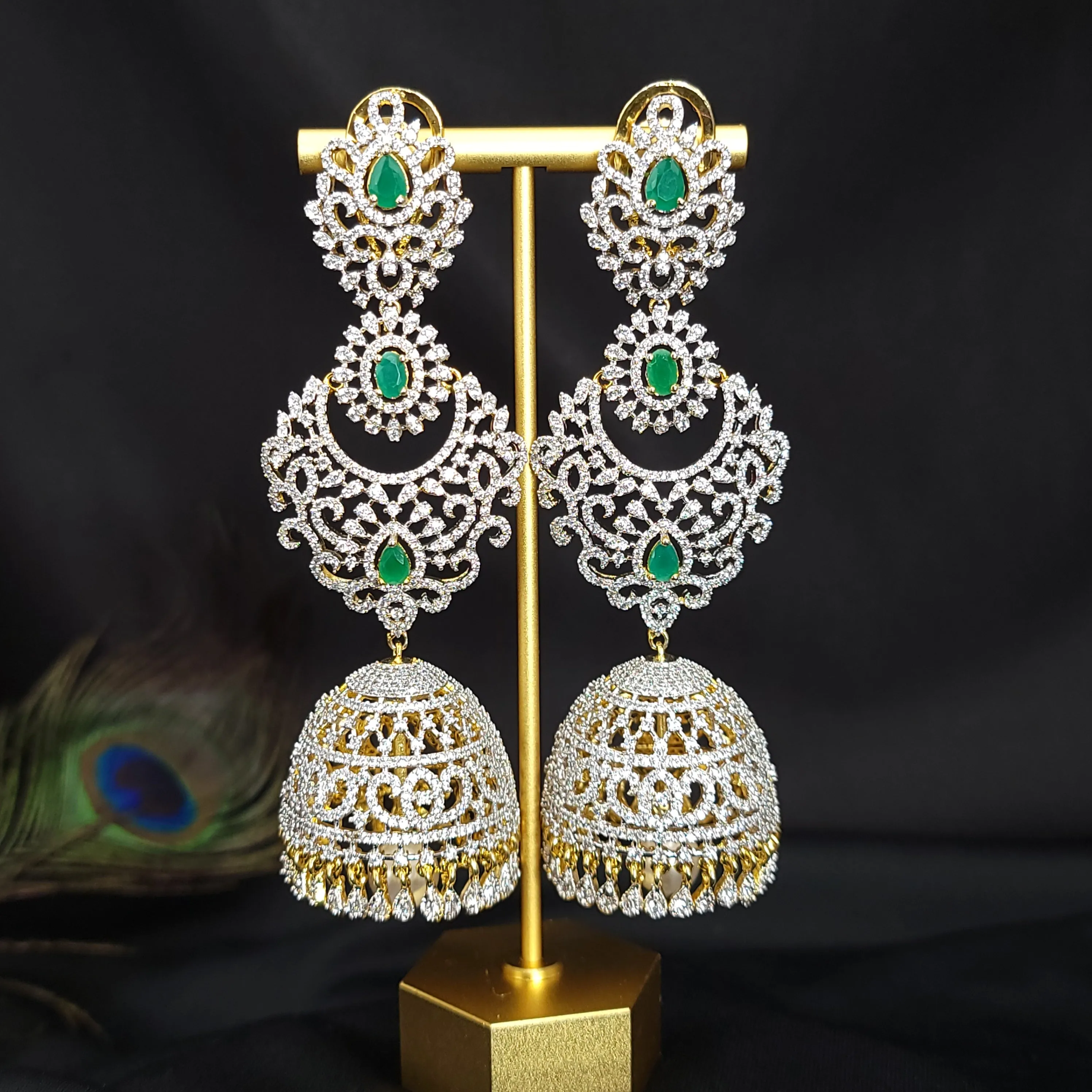 Bridal AD Zircon Diamond Alike Long Jhumka Earring