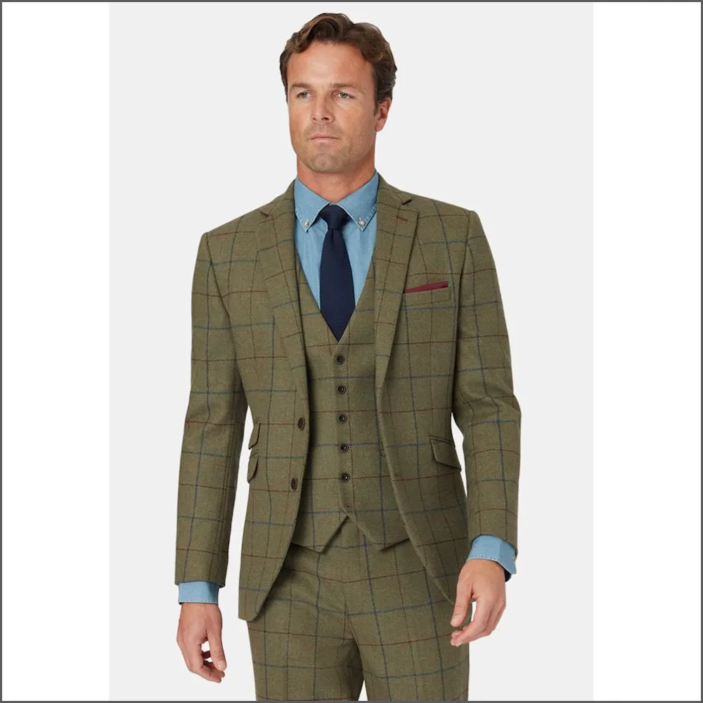 Brook Taverner Haincliffe Green with Blue Overcheck Suit Jacket>