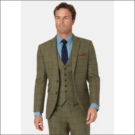 Brook Taverner Haincliffe Green with Blue Overcheck Suit Jacket>