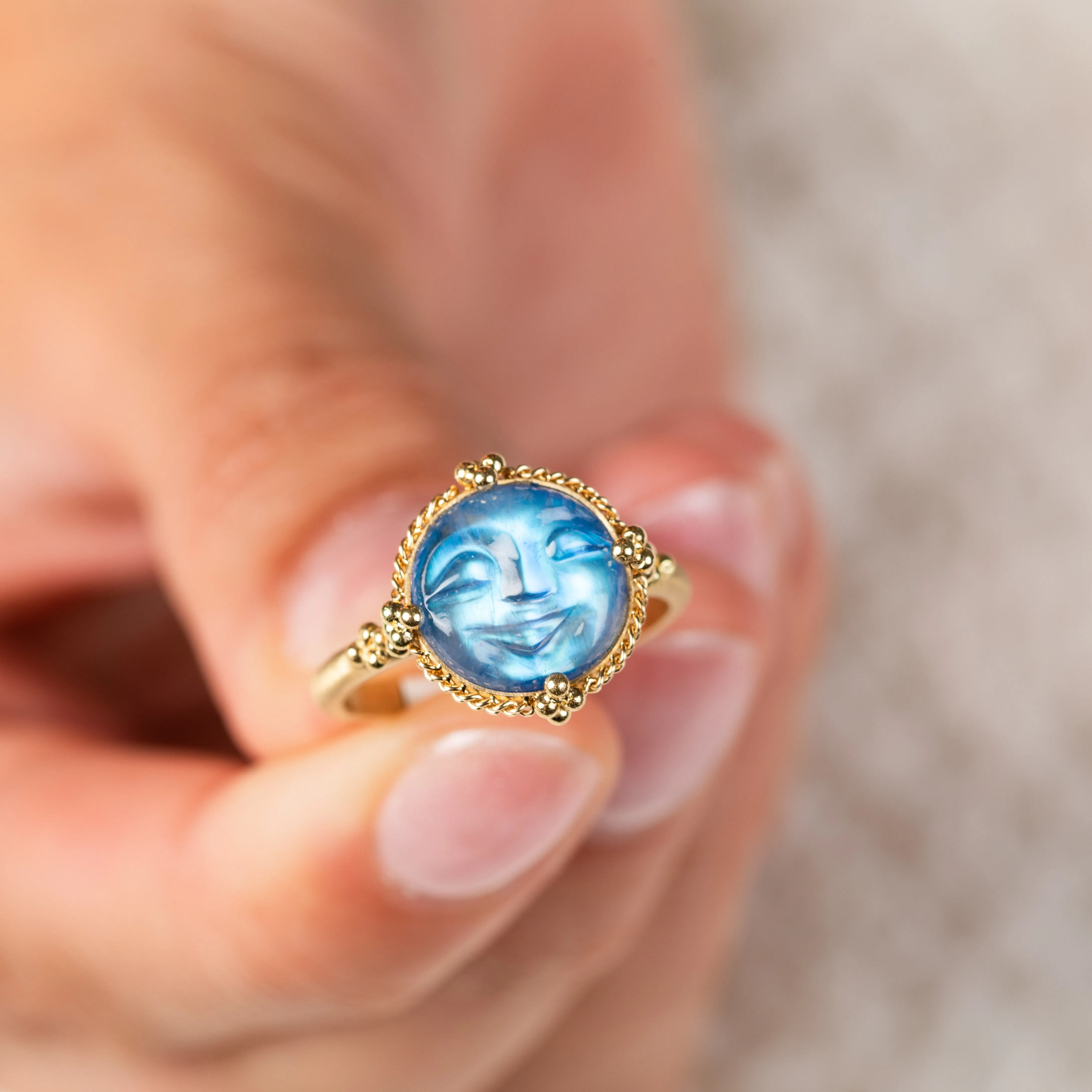 Carved Moon Face Ring