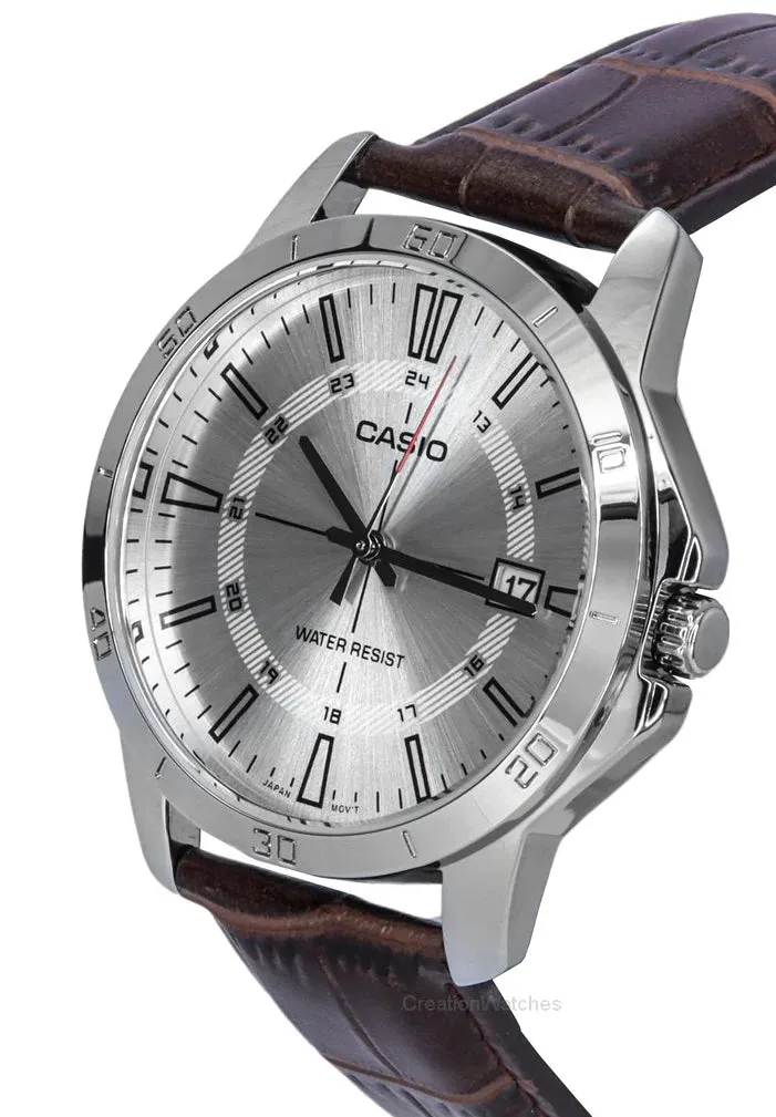 Casio Formal Silver Dial Leather Strap Mens Watch MTP-V004L-7CUDF