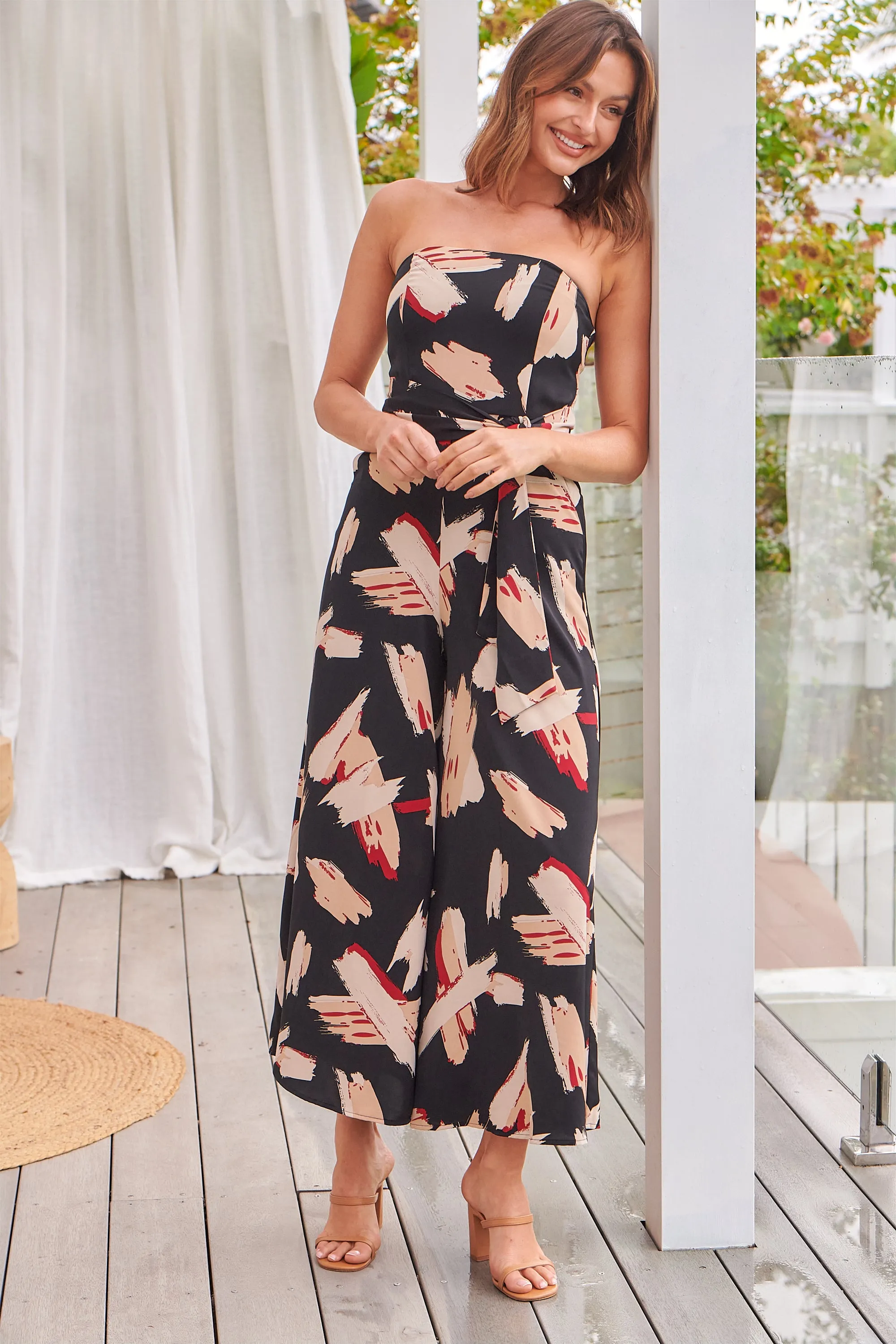 Charlotte Strapless Black/Beige/Red Jumpsuit