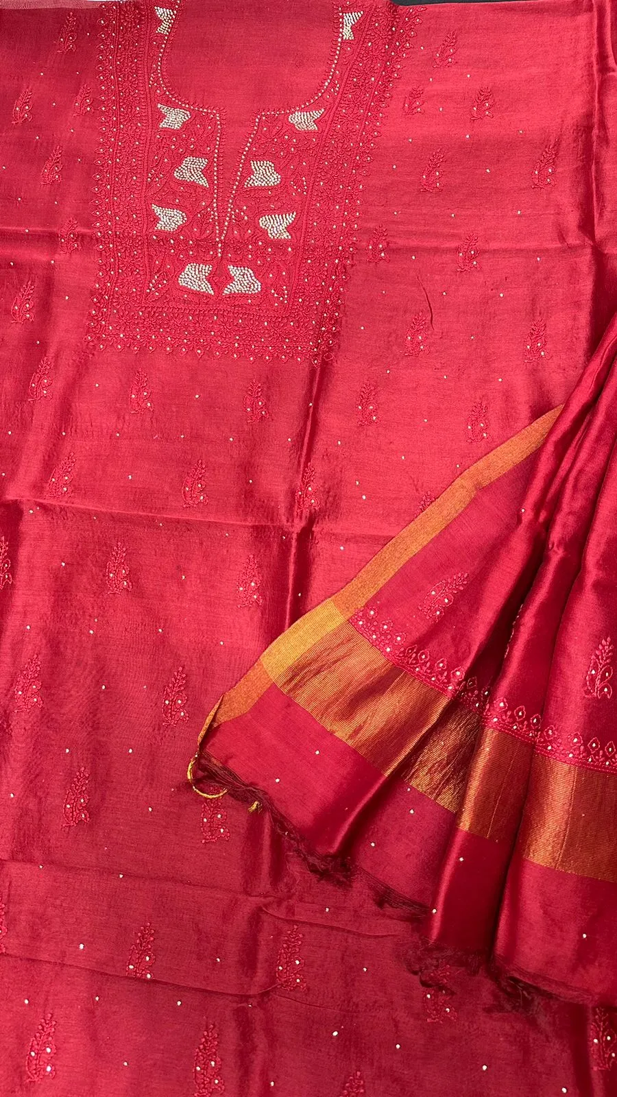 Chikan hand EMBROIDERED chanderi silk suits