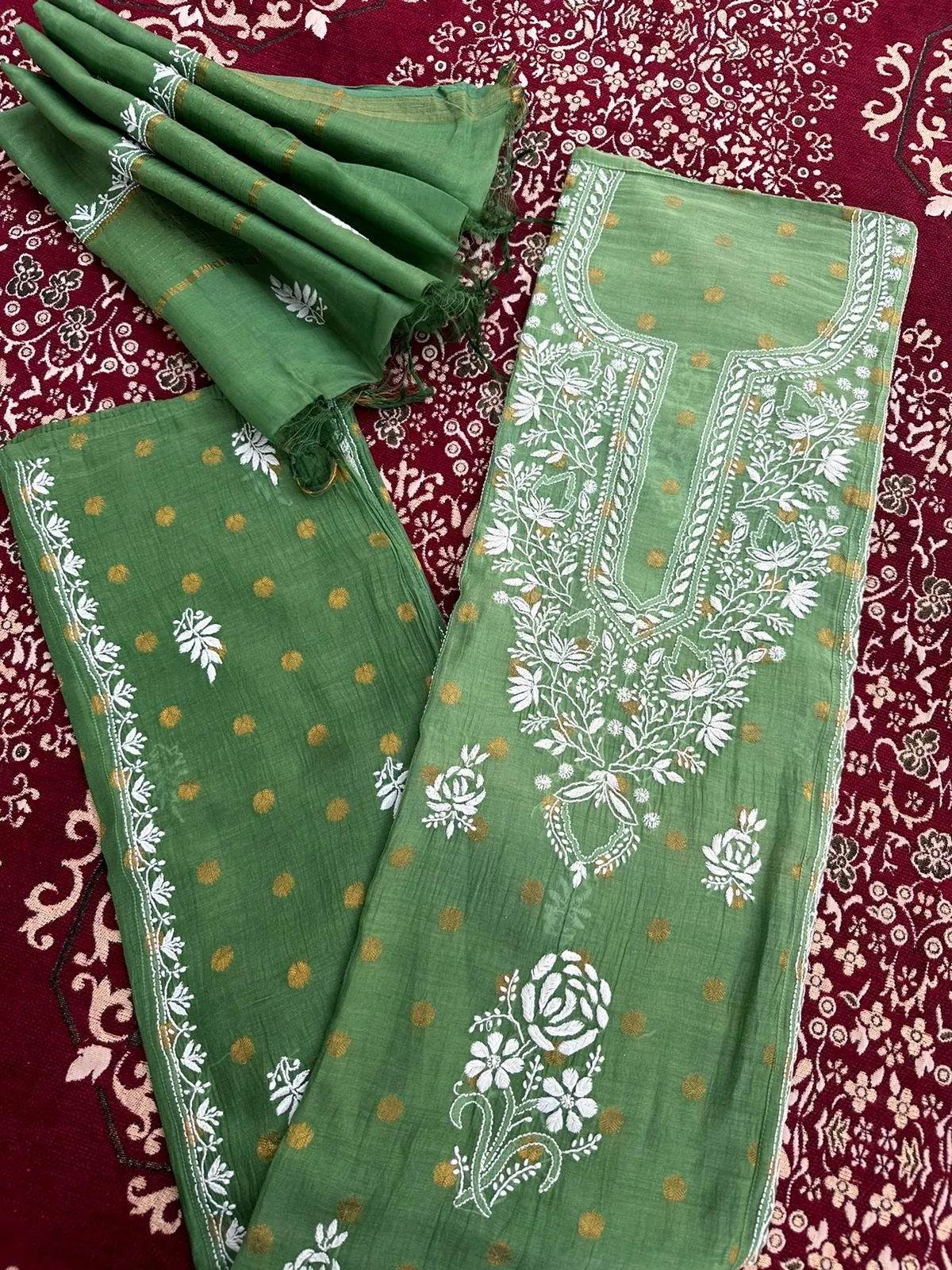 Chikankari.NCH...Banarasi Pure Soft Chanderi 2Pcs Suits With lucknowi Premium Hand Embroidred Chikankari