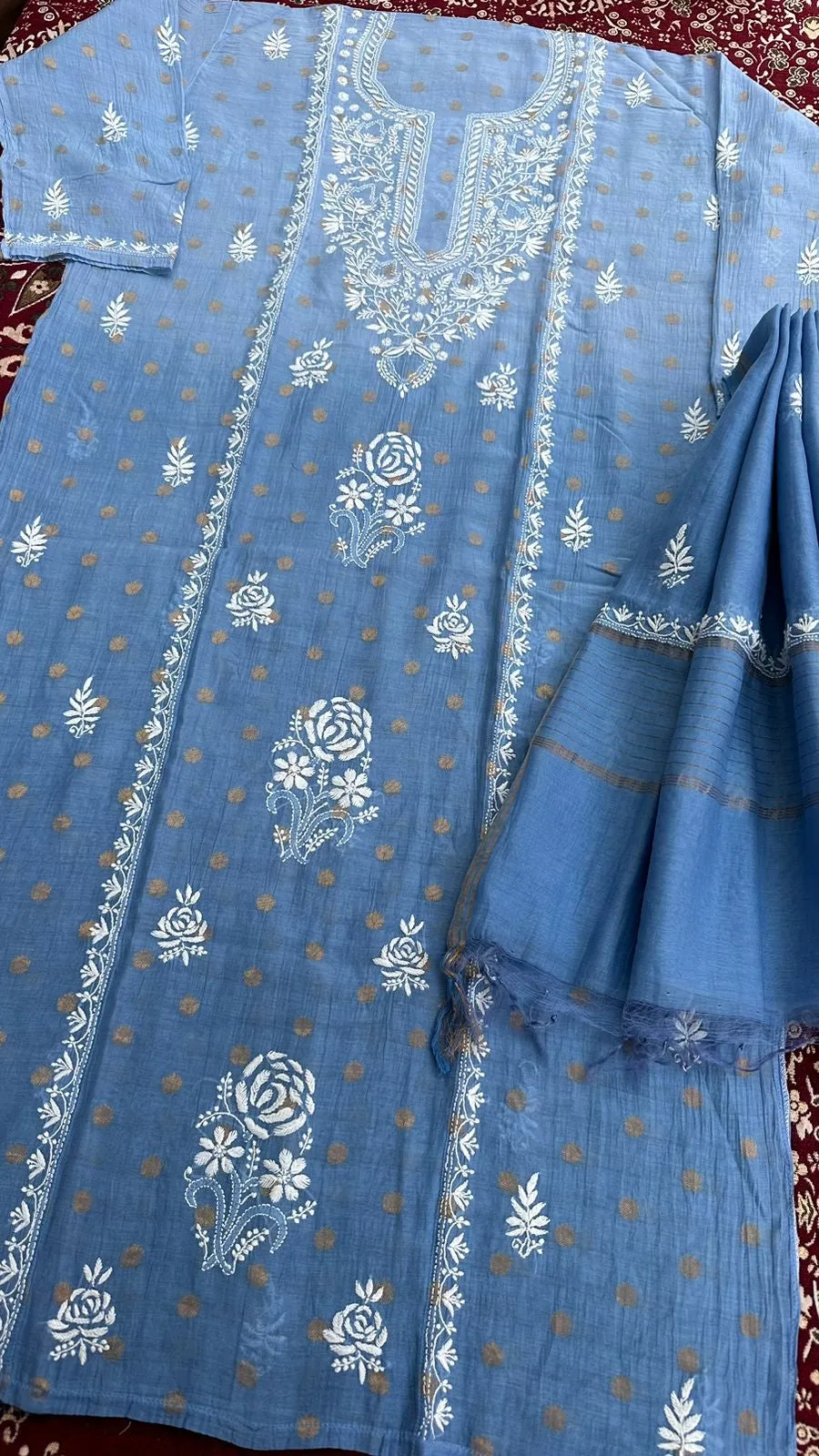 Chikankari.NCH...Banarasi Pure Soft Chanderi 2Pcs Suits With lucknowi Premium Hand Embroidred Chikankari