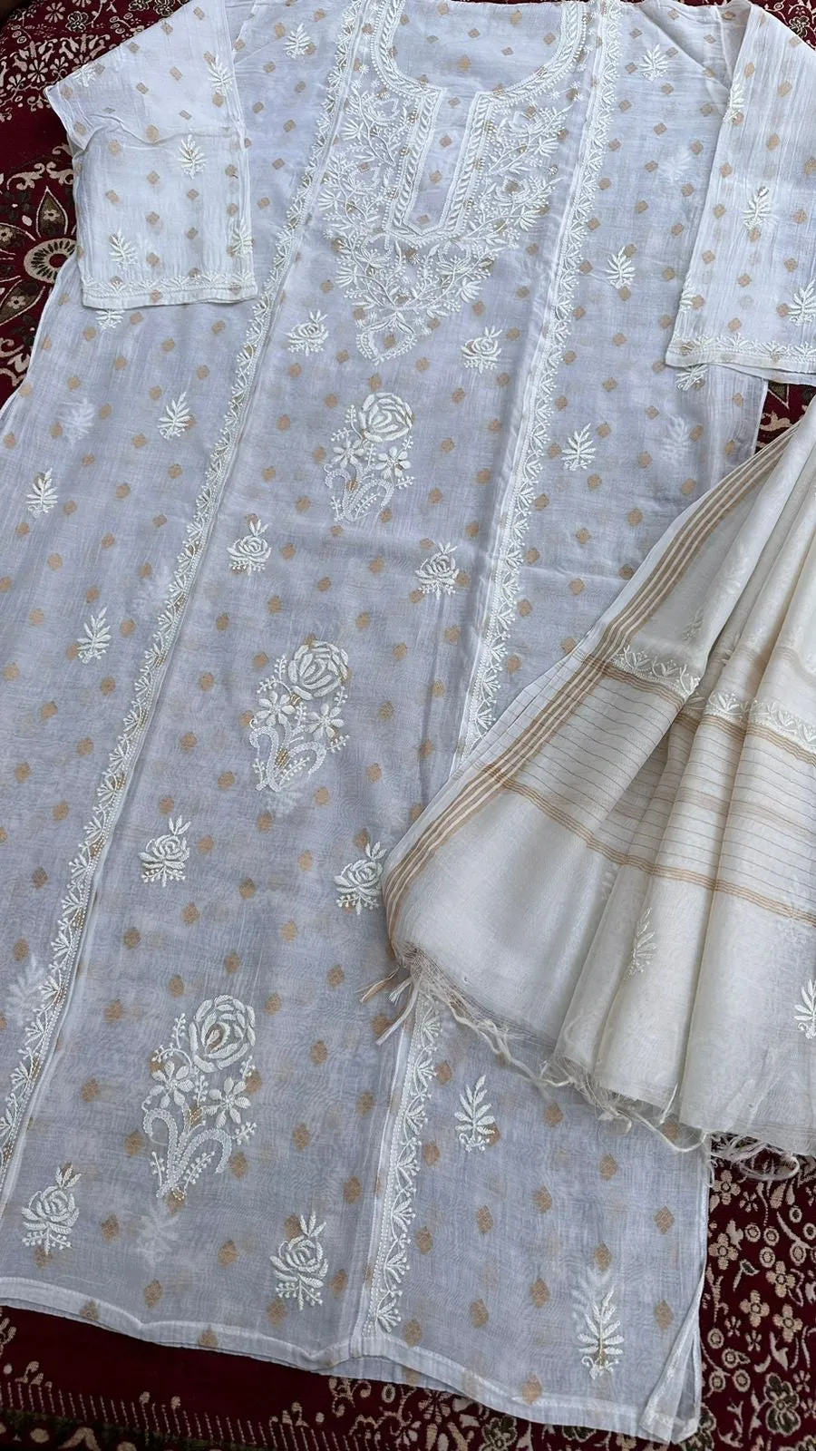 Chikankari.NCH...Banarasi Pure Soft Chanderi 2Pcs Suits With lucknowi Premium Hand Embroidred Chikankari