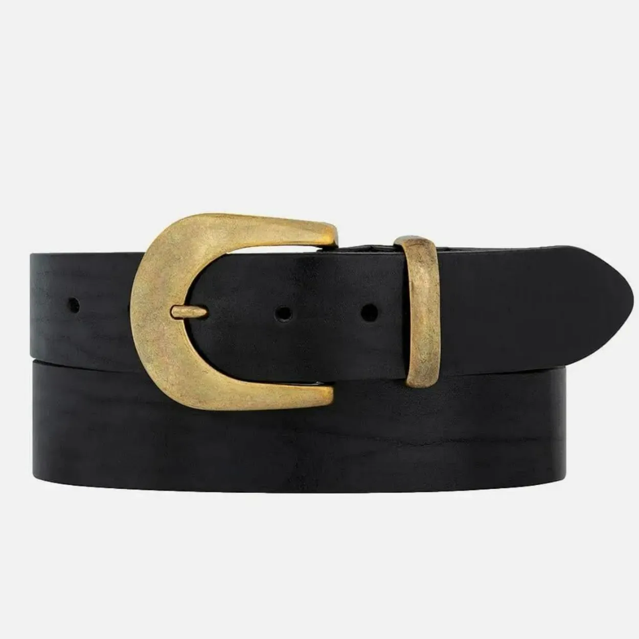 Classic Leather Belt with Gold Horseshoe Buckle