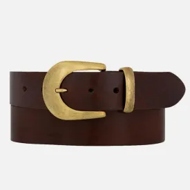 Classic Leather Belt with Gold Horseshoe Buckle