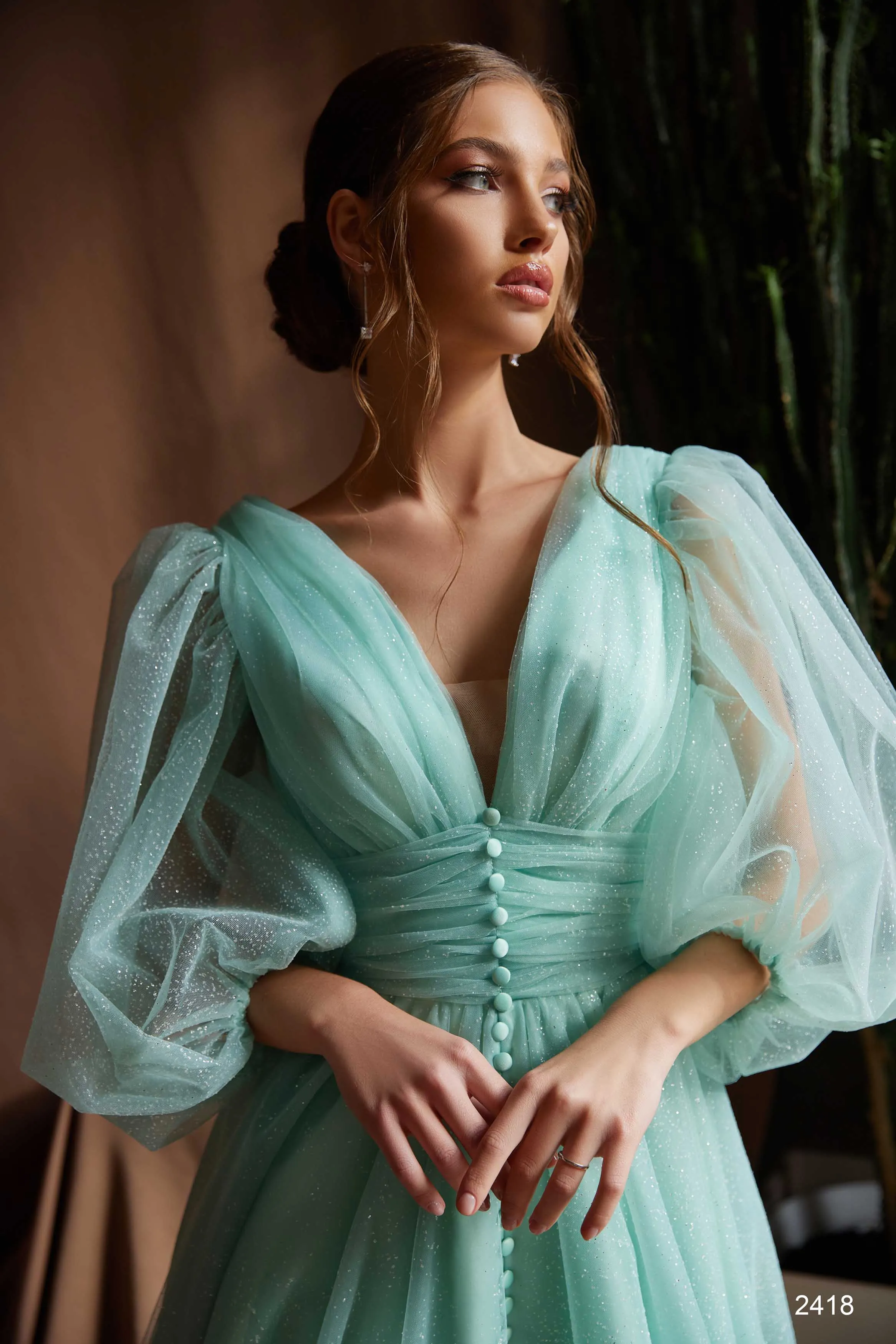 Classy Tulle Long Sleeved Bridesmaid Dress in Mint