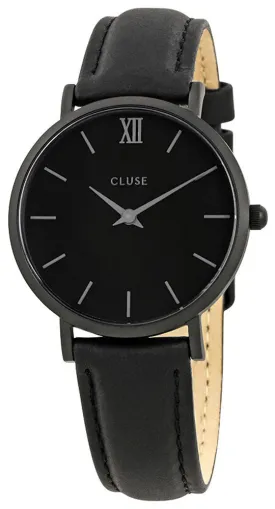 Cluse Minuit Black Leather Black Stainless Steel Black Dial Womens Watch CL30008