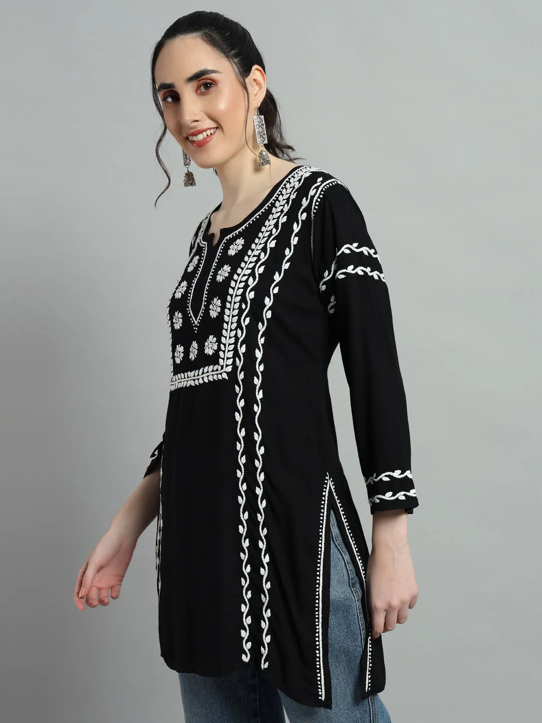 Cotton Rayon Short Black Kurti for Women's