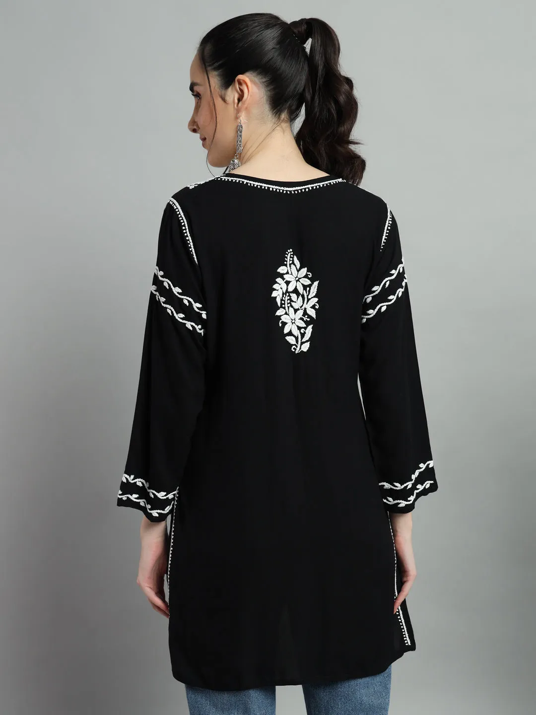 Cotton Rayon Short Black Kurti for Women's