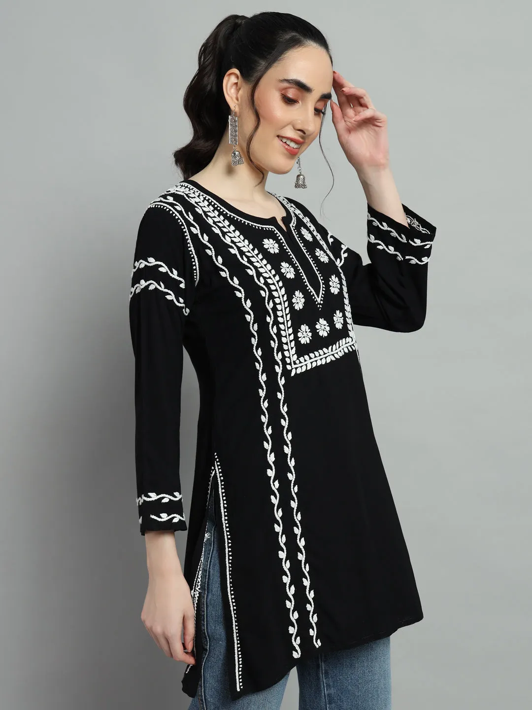 Cotton Rayon Short Black Kurti for Women's