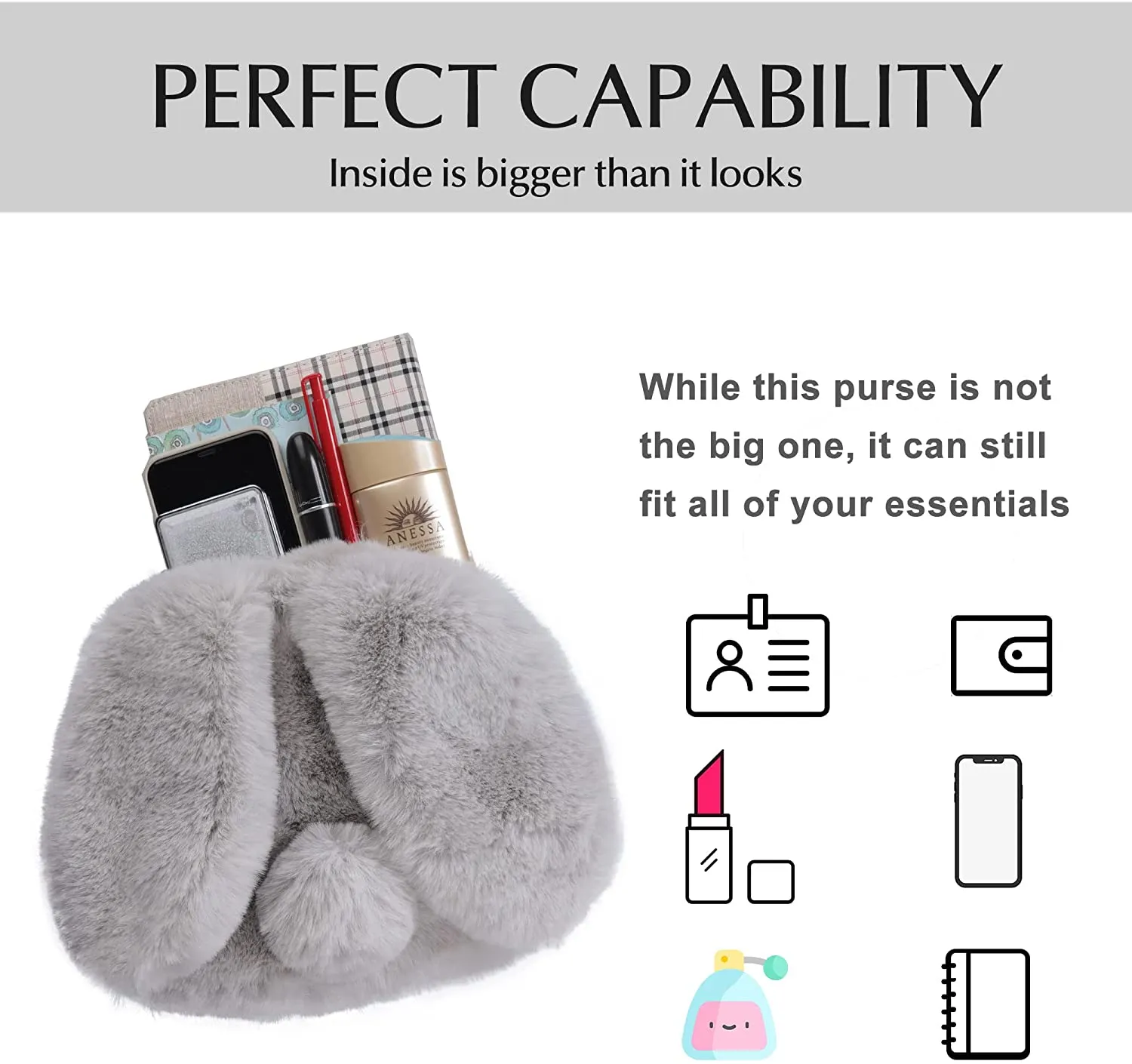 Crossbody Bags for Women Faux Fur Bunny Shoulder Bag Small Cute Purse for Girls