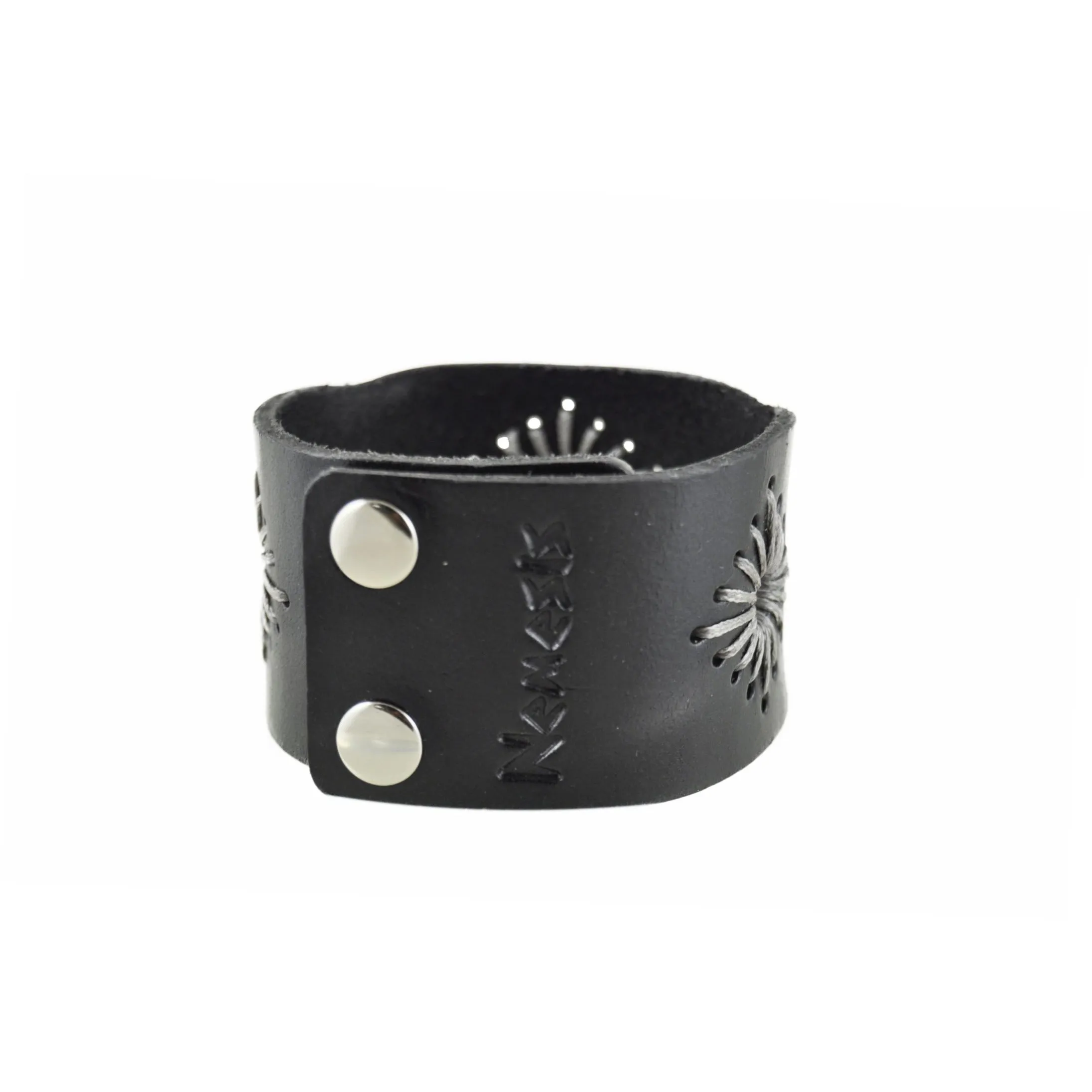 Diamond Stitched Black Leather Snap On Ladies Cuff