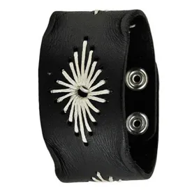 Diamond Stitched Black Leather Snap On Ladies Cuff