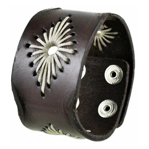 Diamond Stitched Brown Leather Ladies Cuff