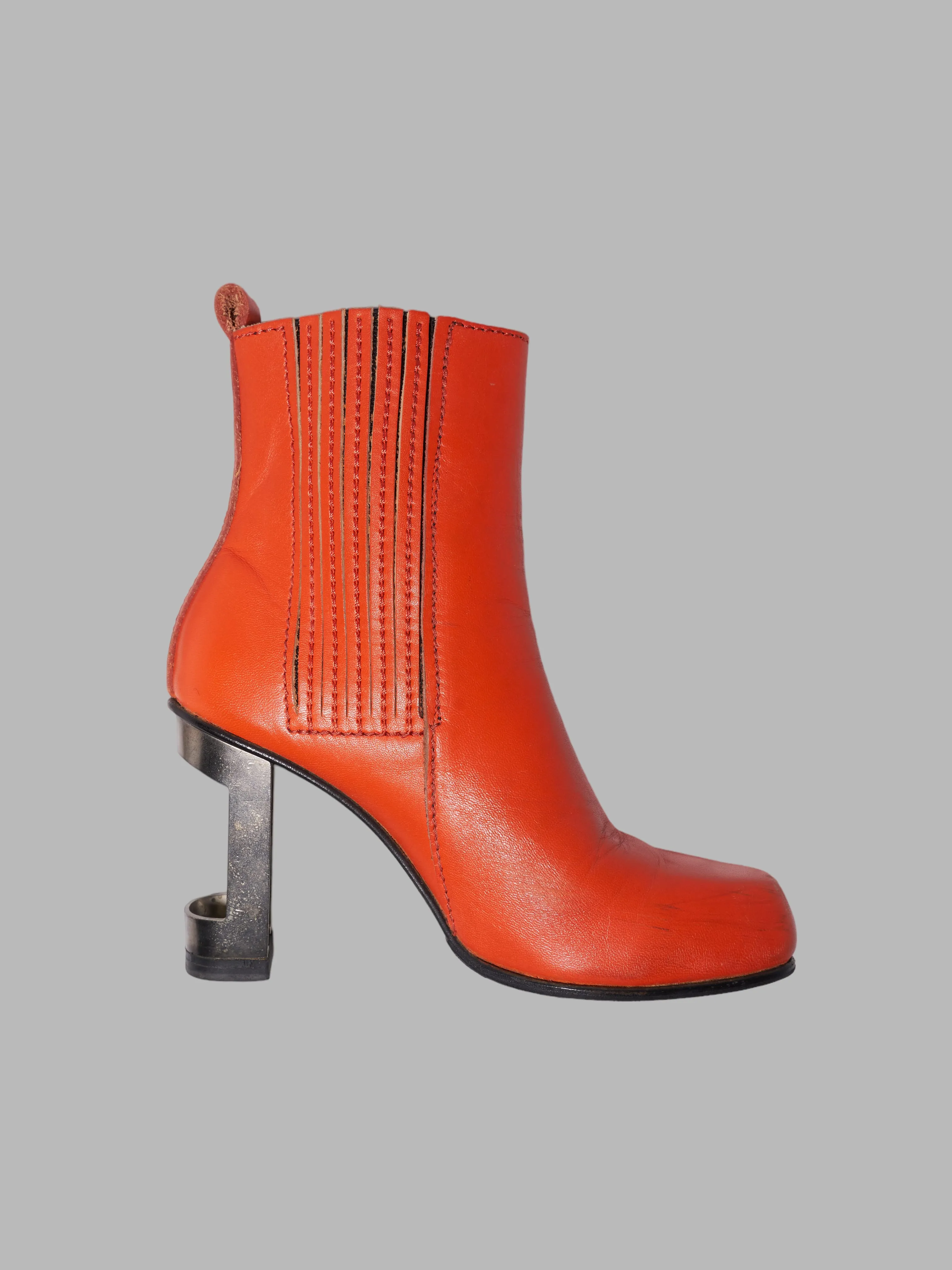 Dirk Bikkembergs 1990s orange leather steel heel cutout high heel boots - UK 4