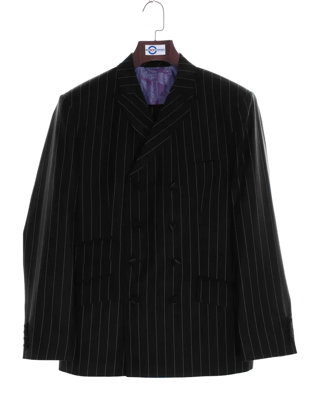 Double Breasted  Suit - Vintage Style Black Stripe Suit