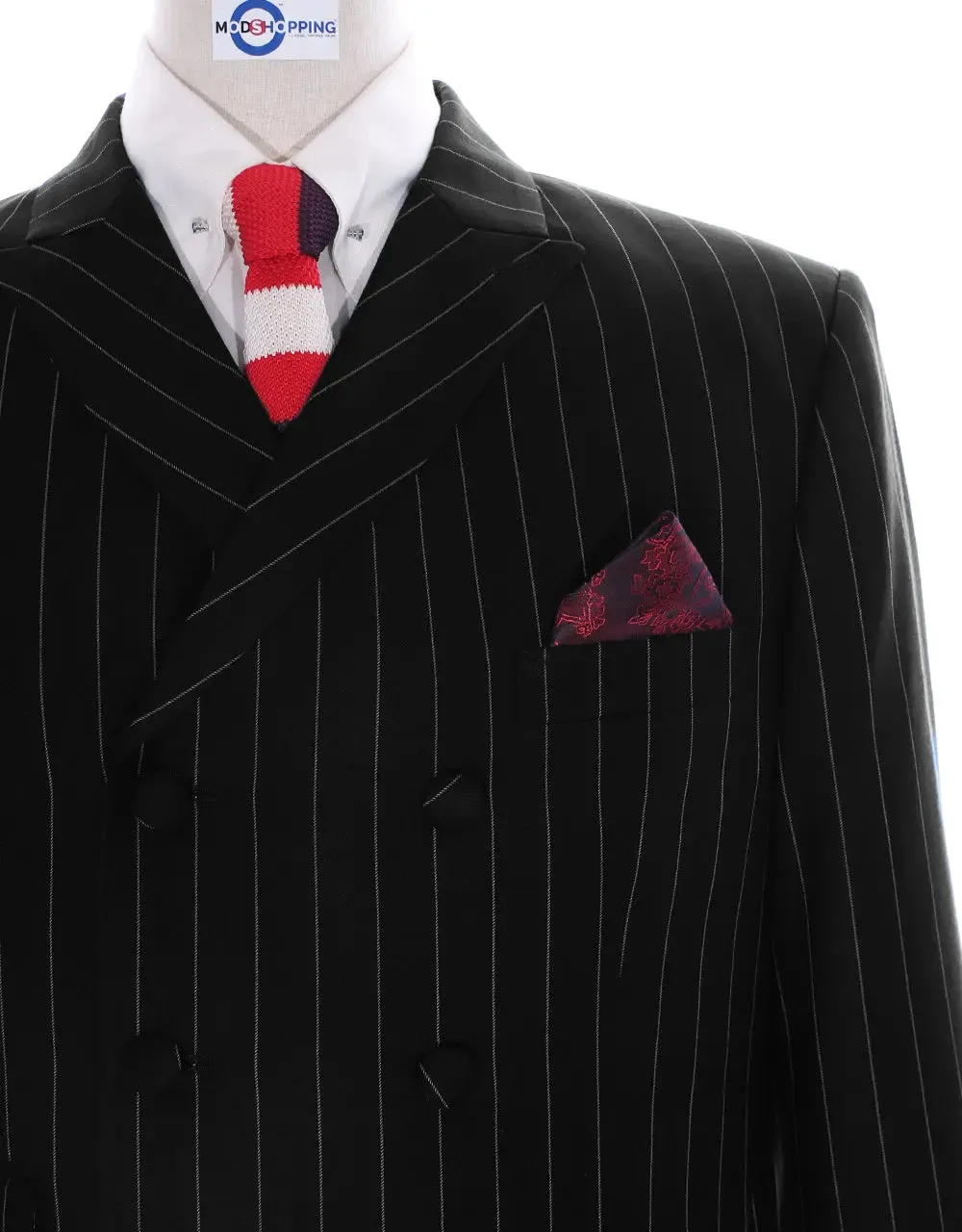 Double Breasted  Suit - Vintage Style Black Stripe Suit