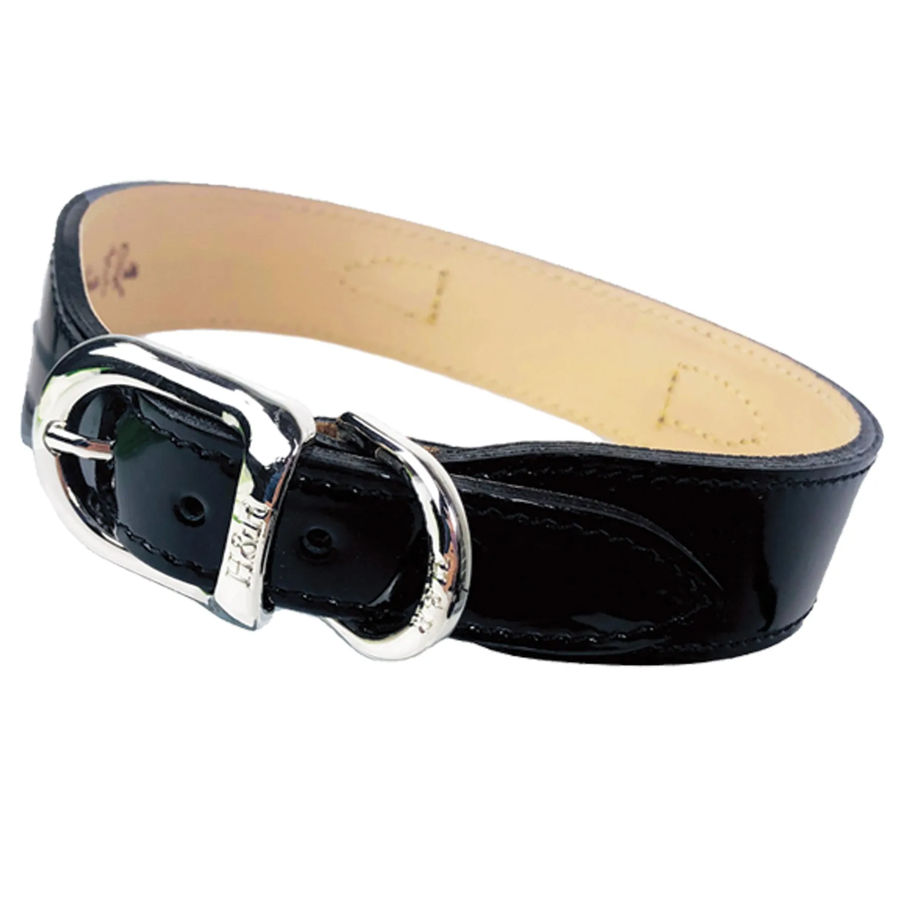 Estate Dog Collar in Black Patent, Cream Pearl & Nickel