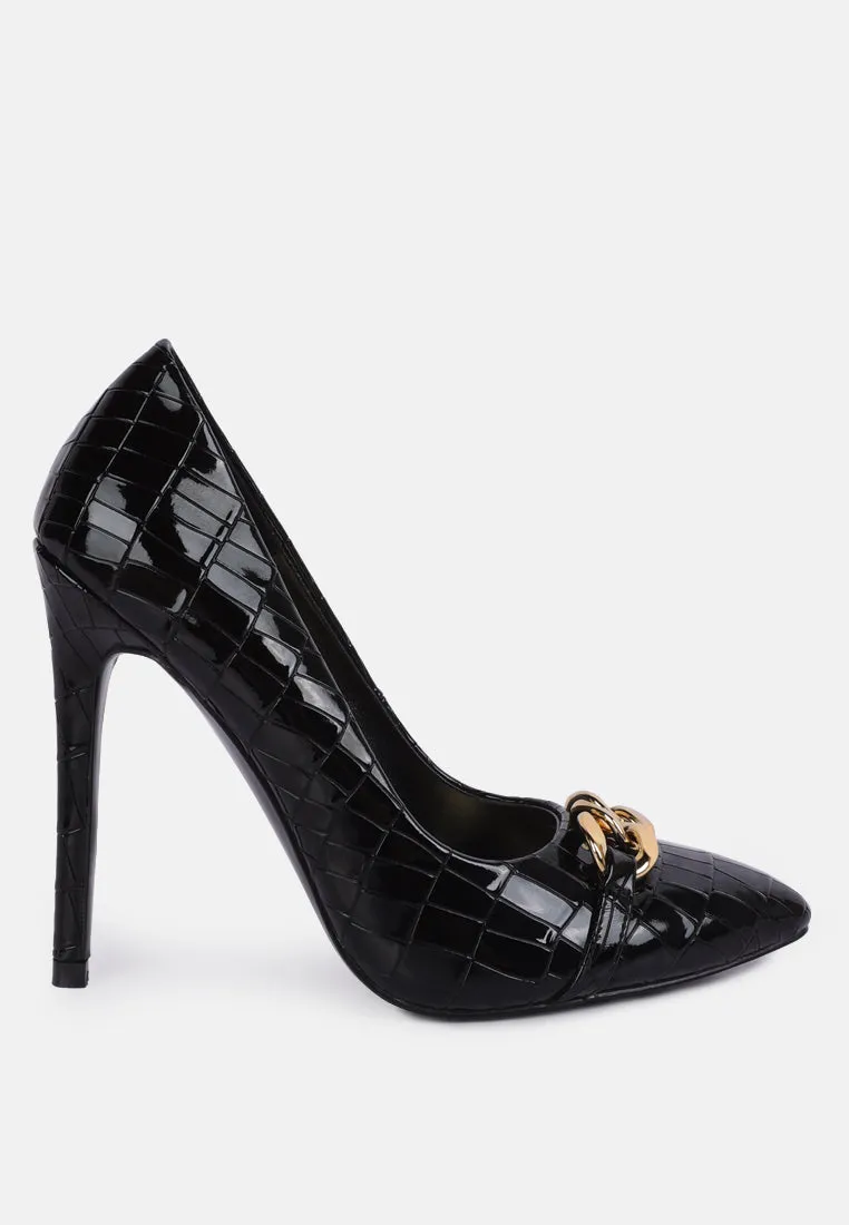 Fanfare Croc Stiletto Pump Heels