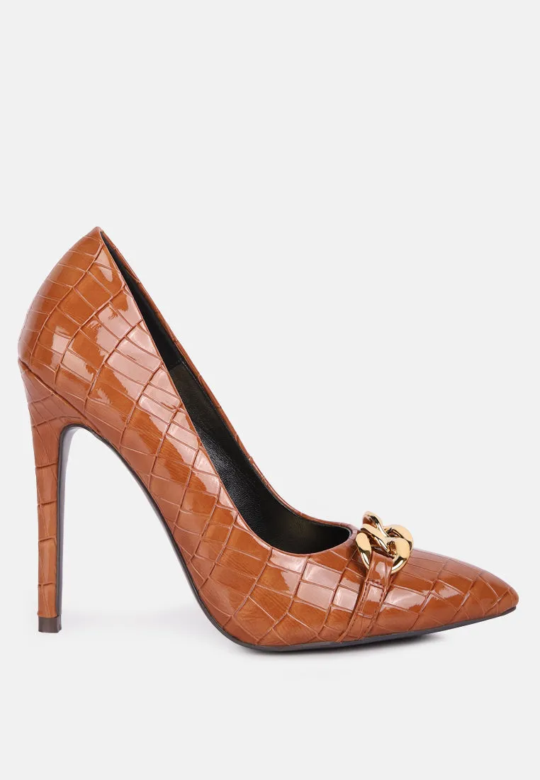 Fanfare Croc Stiletto Pump Heels