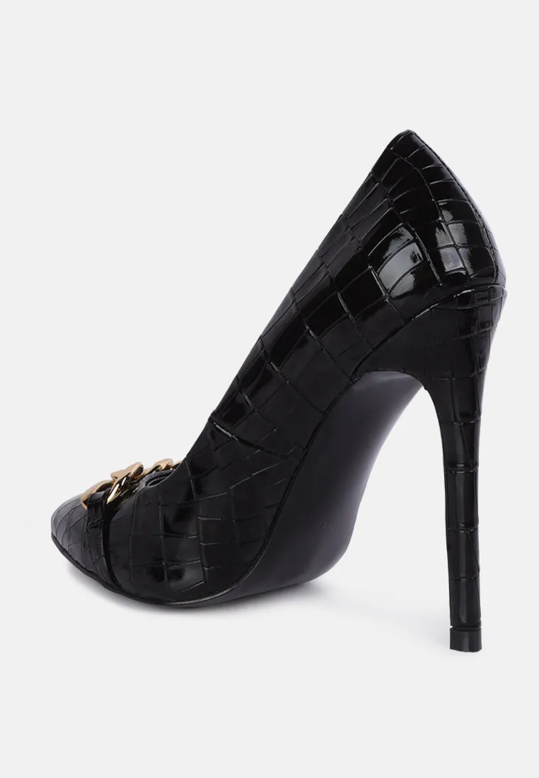 Fanfare Croc Stiletto Pump Heels