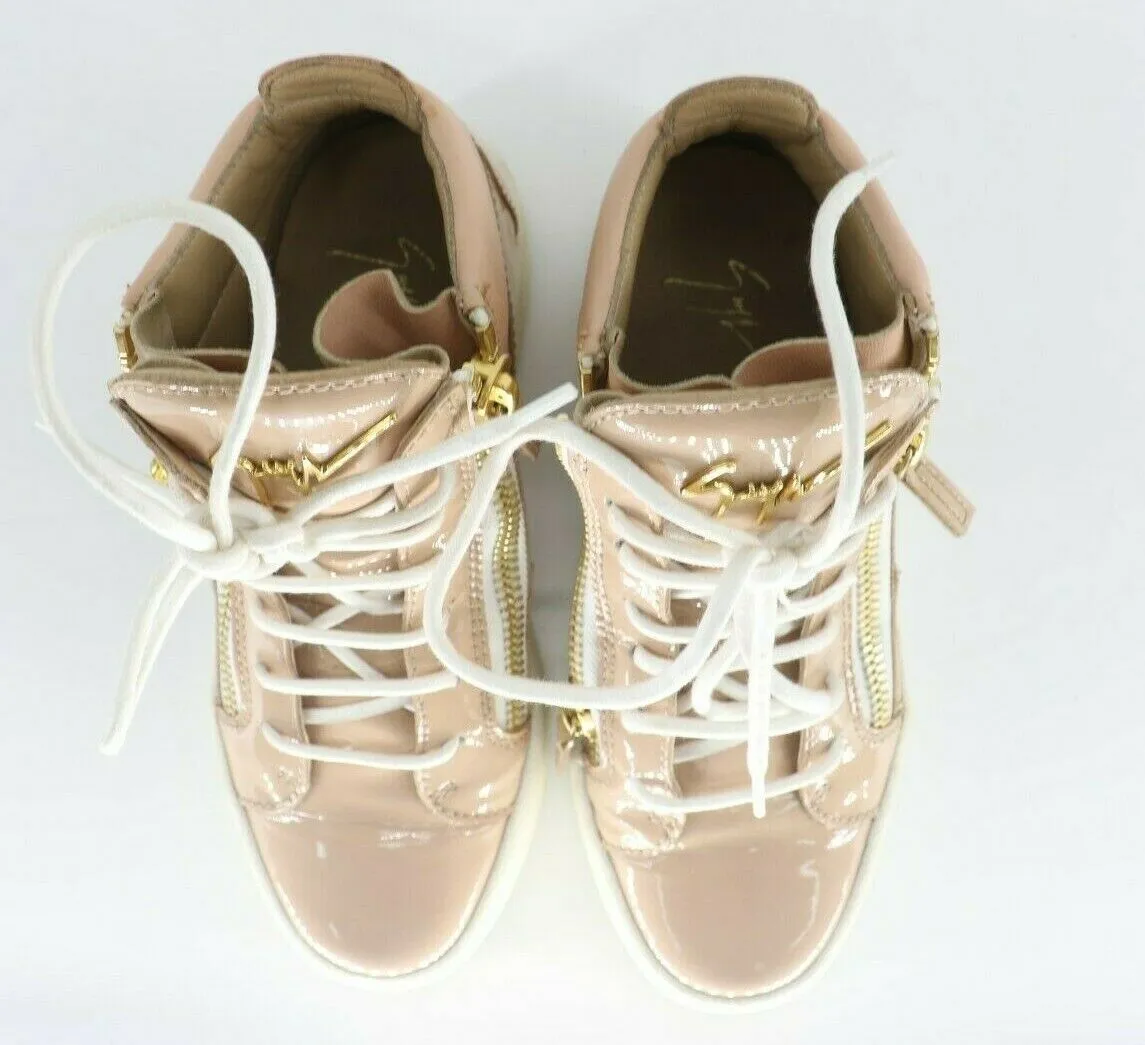 Giuseppe Zanotti May London Mid Top Sneaker Blush Patent Leather EUR 36 US 5.5