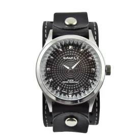 Gradient Pointium Diamond Cut Black Watch with White Stitched Black Leather Cuff