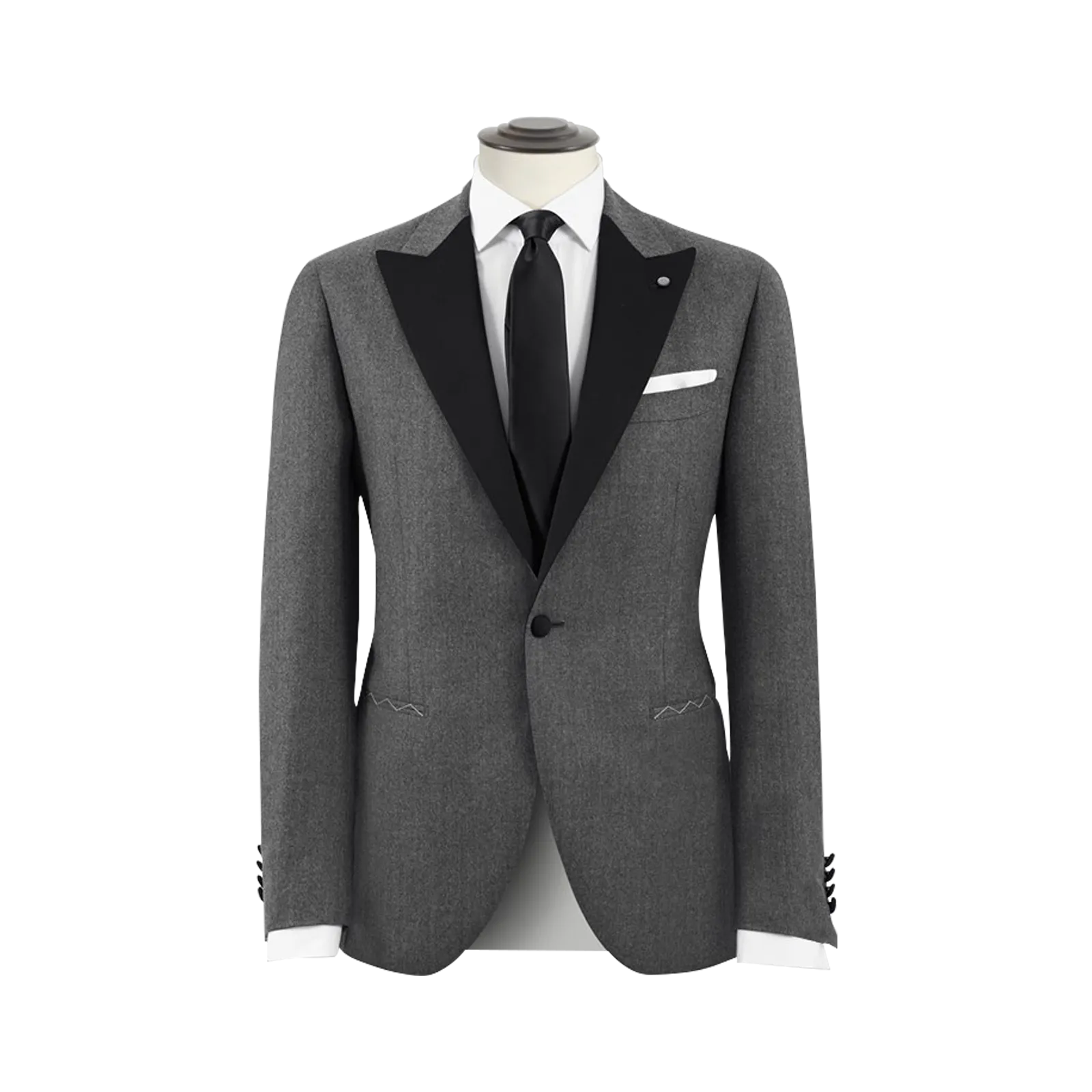 GREY CLASSIC TUXEDO WITH BLACK LAPELS