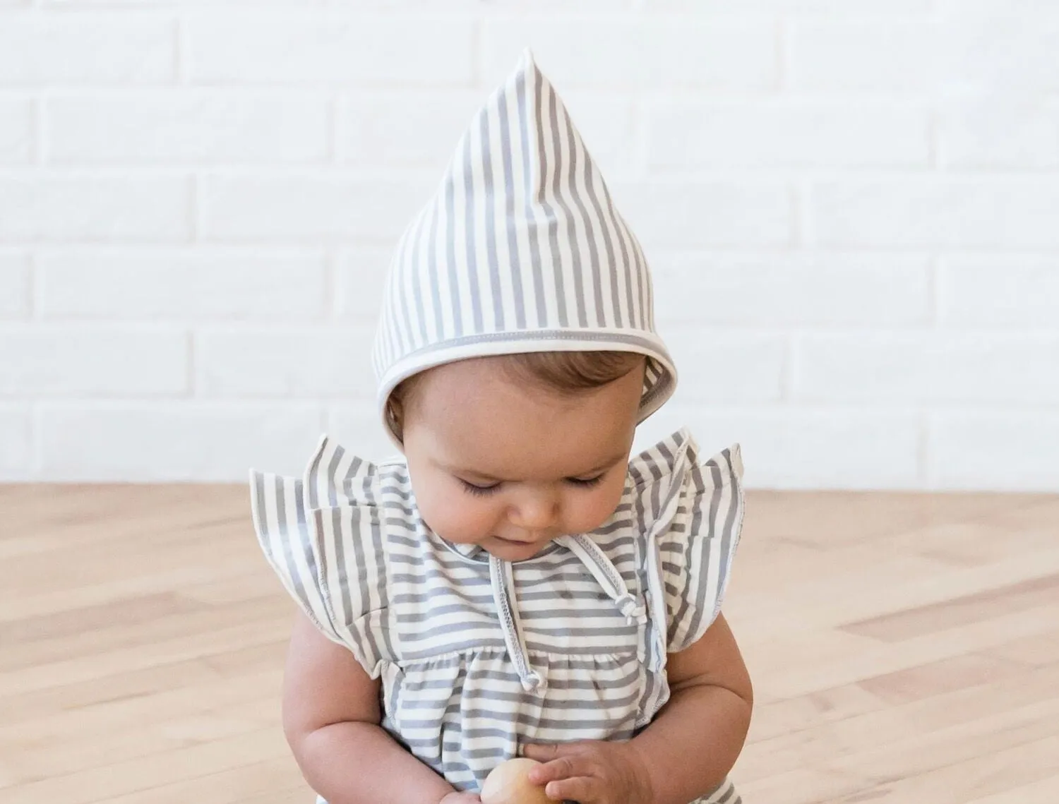 Grey Stripe Pixie Bonnet - Quincy Mae 010CS