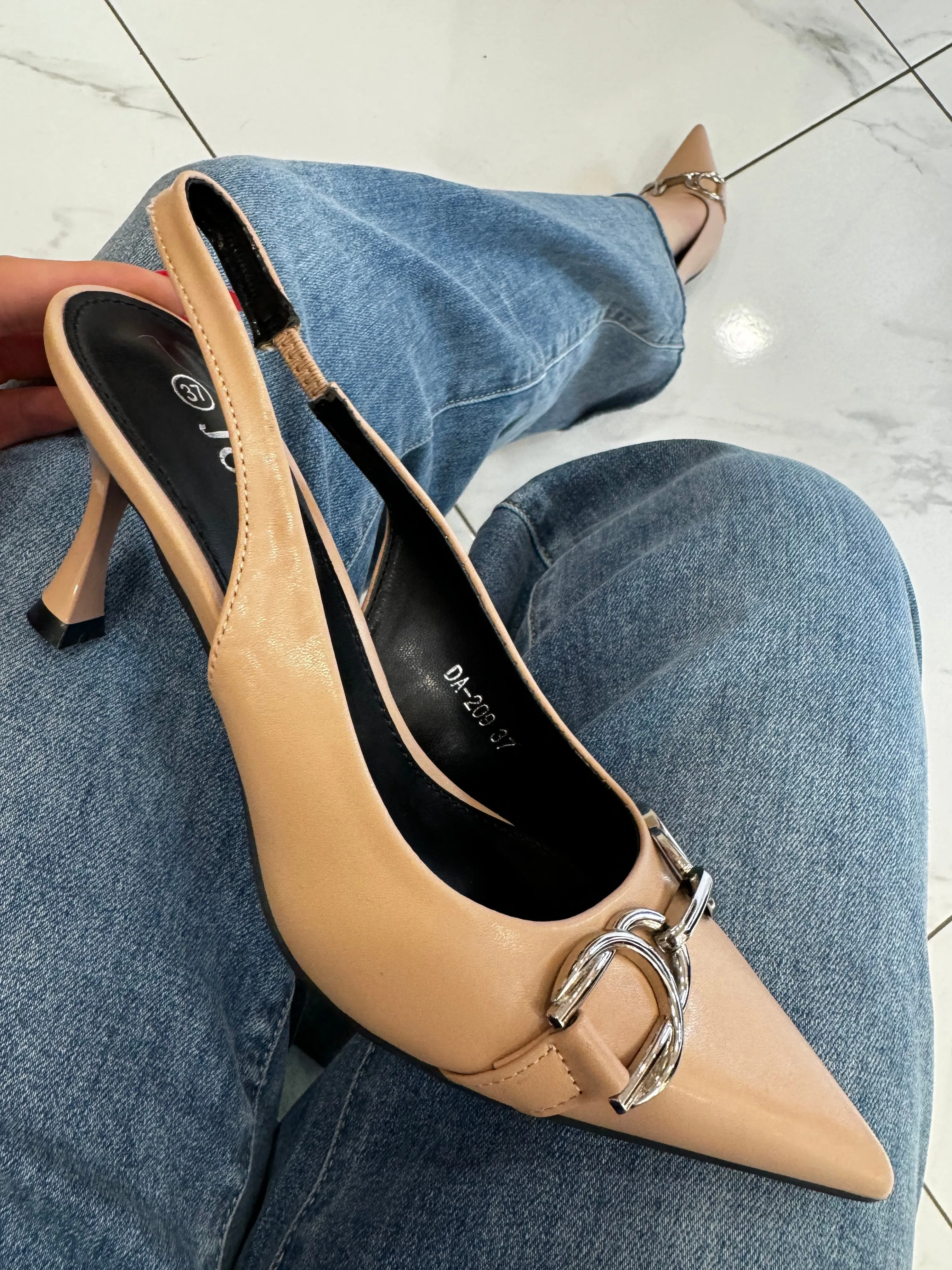 Guccia Nude Sling Back Kitten Heel