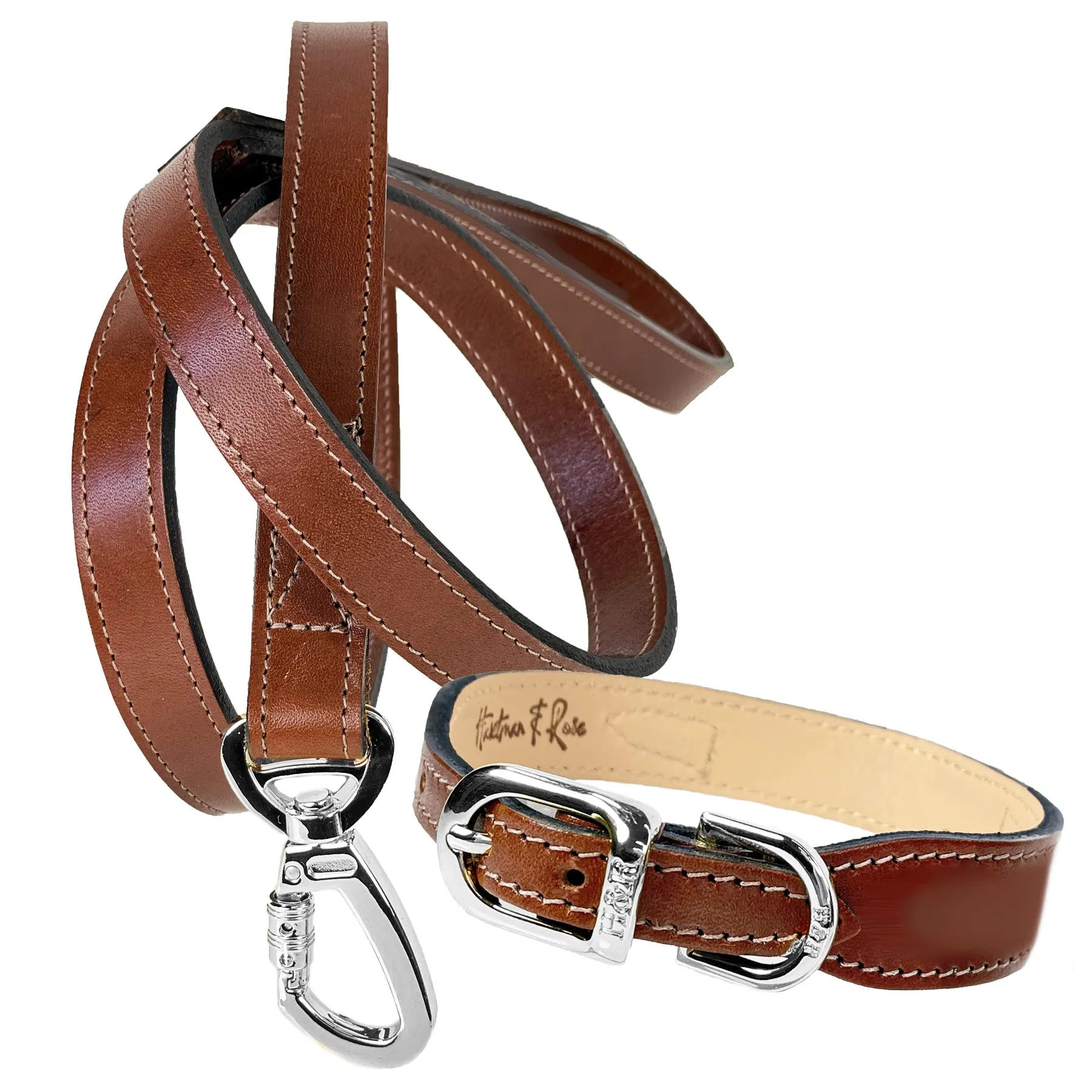 Hamilton Dog Leash in Rich Brown & Nickel