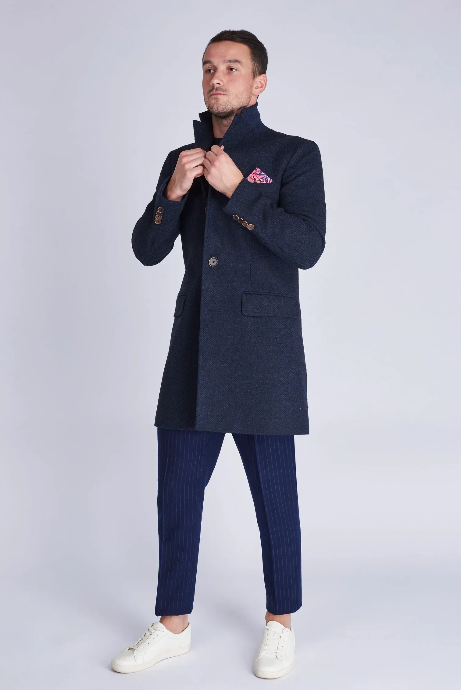 Harry Brown Navy Blue Overcoat Coat Cashmere Wool Formal Covert Winter Mod - Brand New