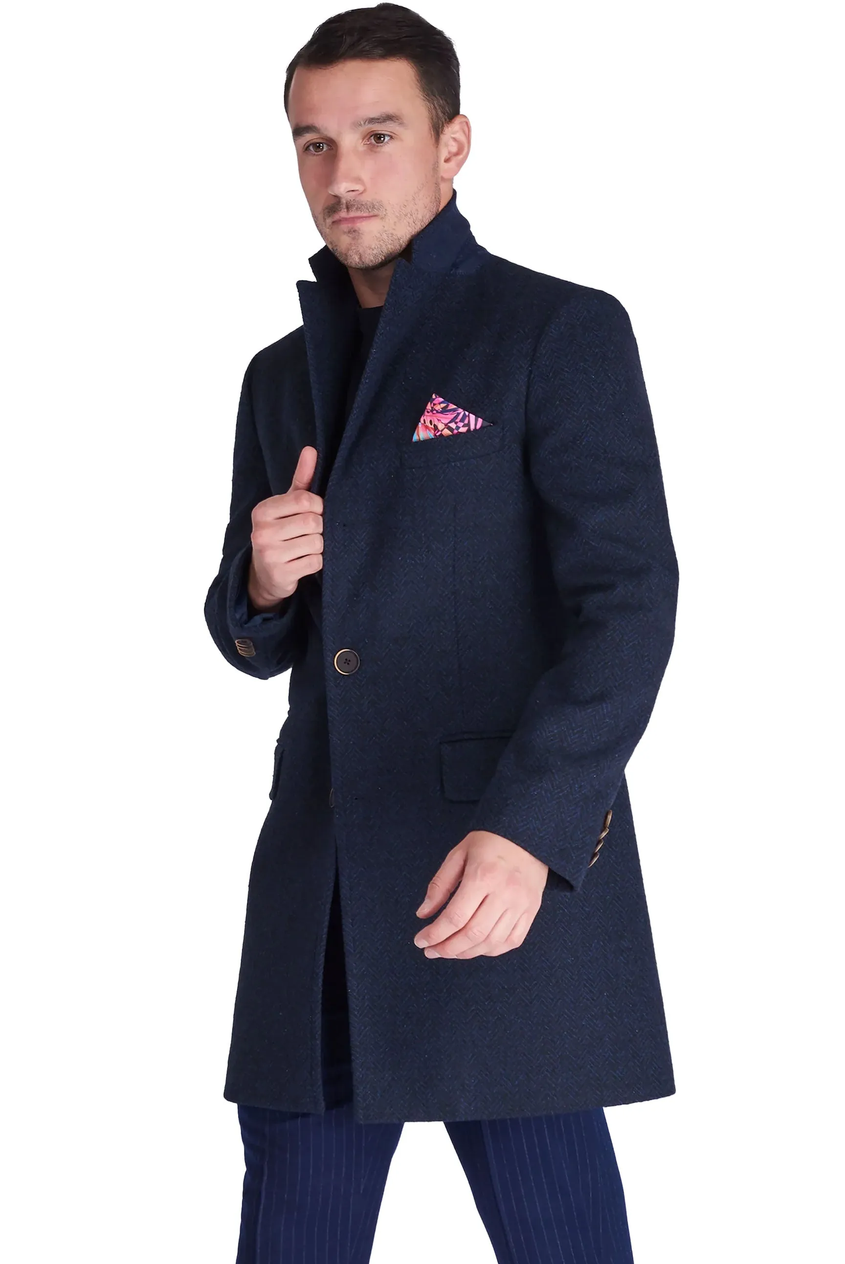 Harry Brown Navy Blue Overcoat Coat Cashmere Wool Formal Covert Winter Mod - Brand New