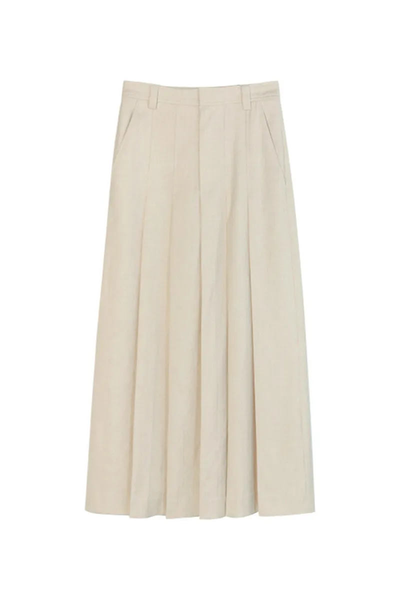 High waist wool blended pleated long skirt | 3 colors