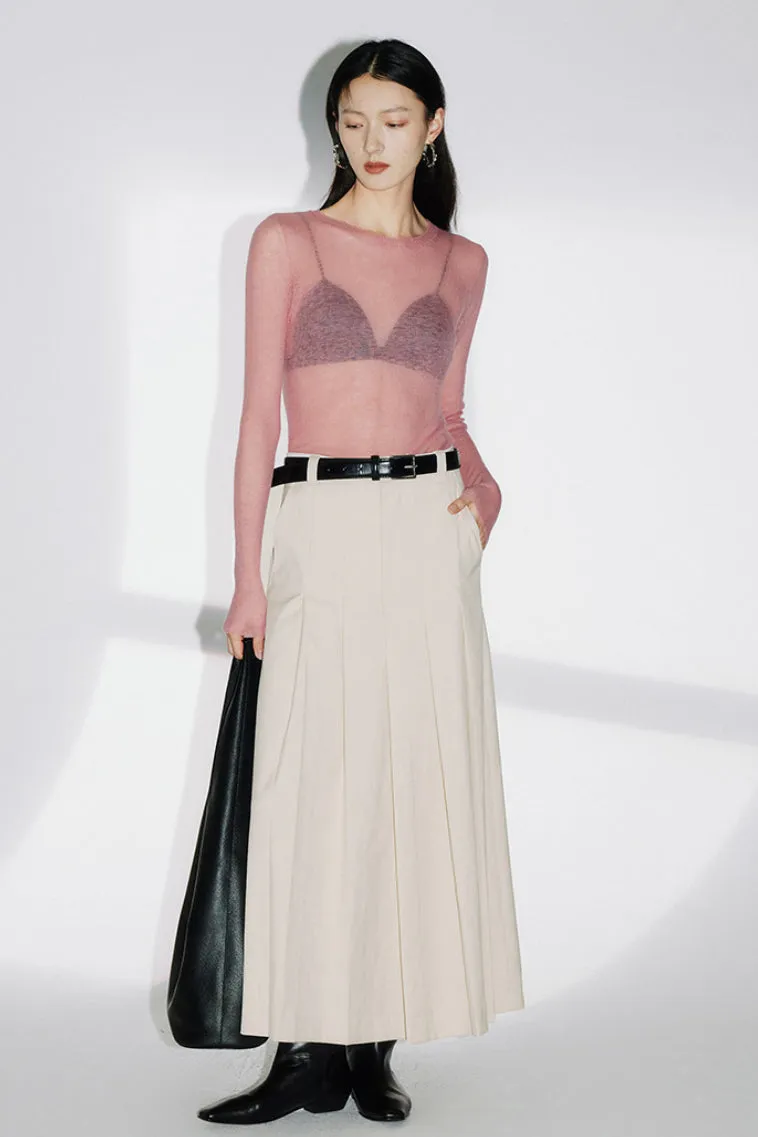 High waist wool blended pleated long skirt | 3 colors