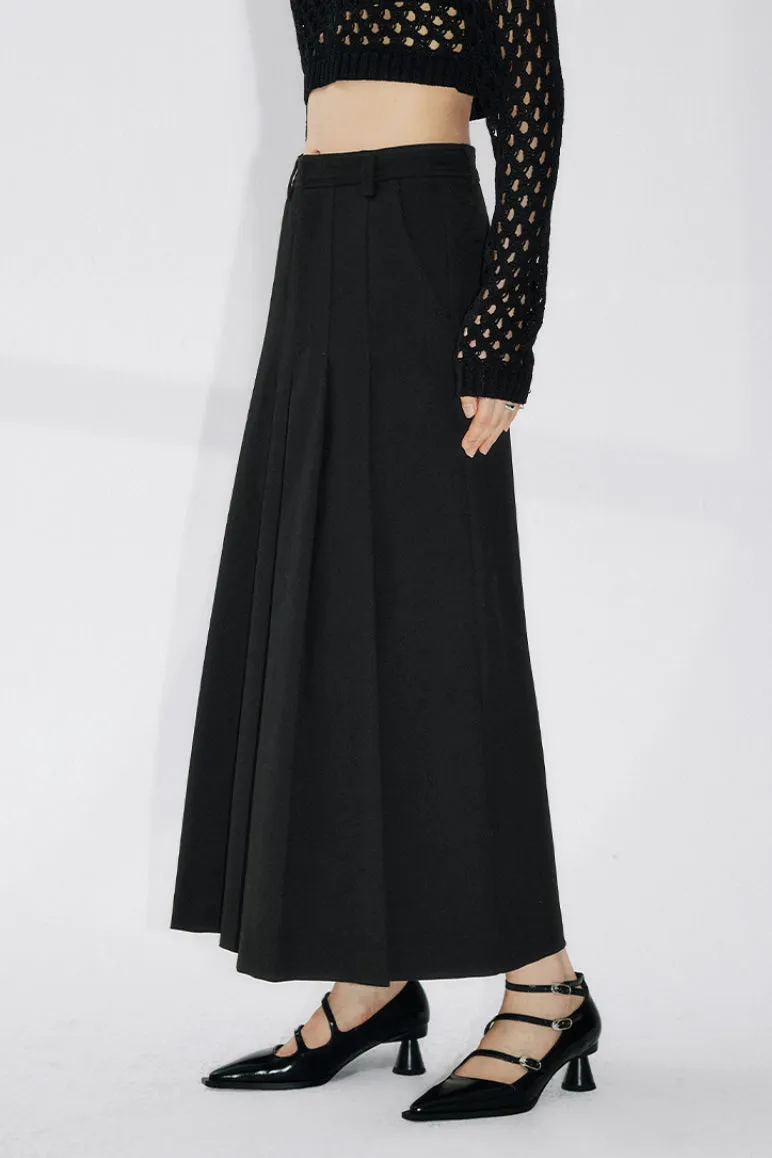 High waist wool blended pleated long skirt | 3 colors