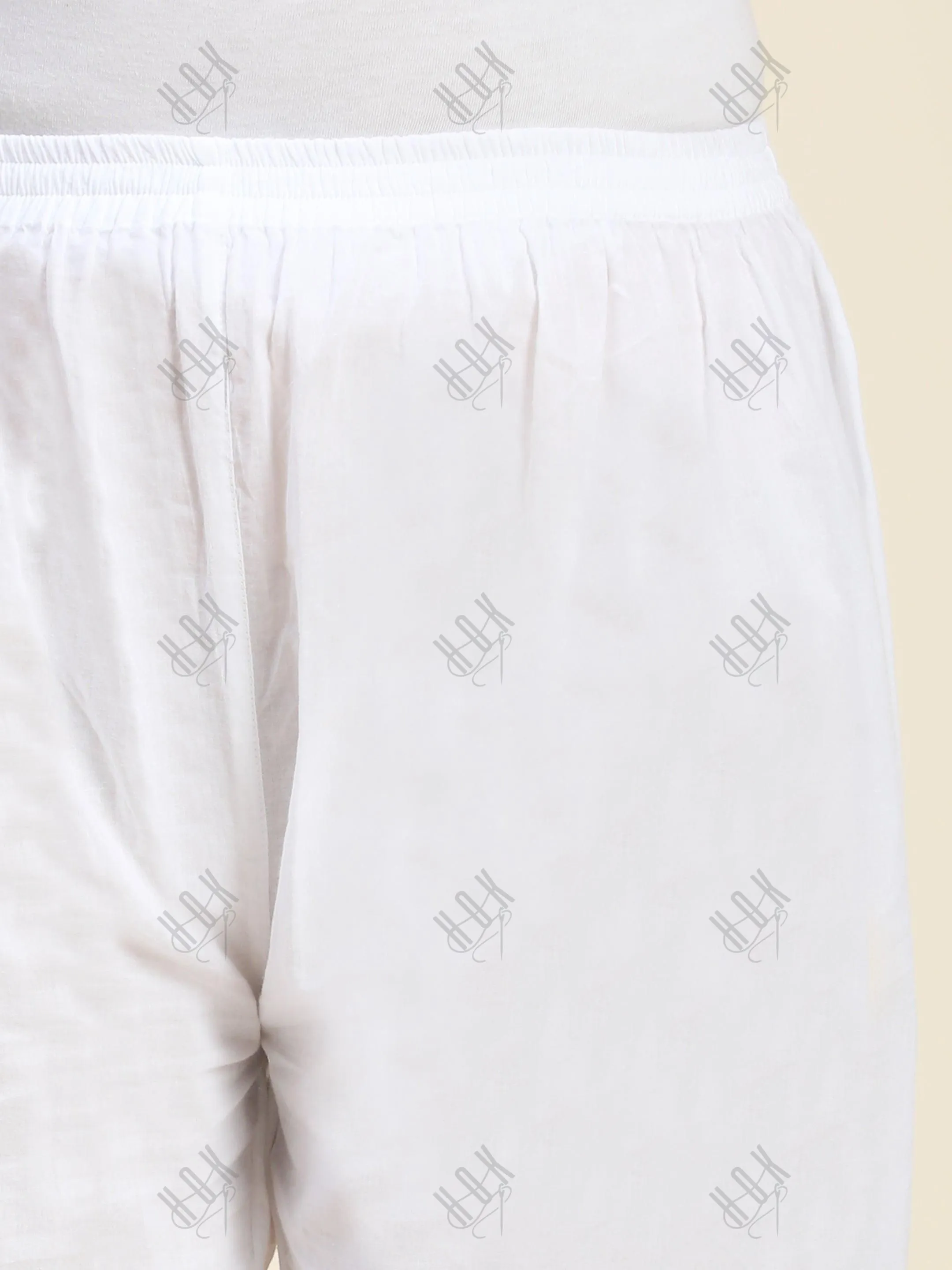 House Of Kari Chikankari Embroidered Cotton White Relaxed Pants Trousers-8